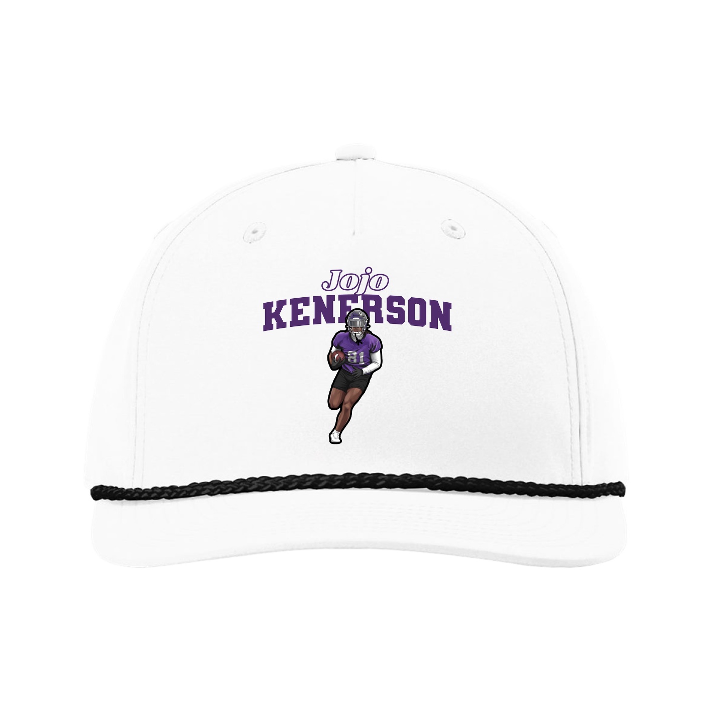 Five-Panel Classic Rope Cap — Name Arch in White