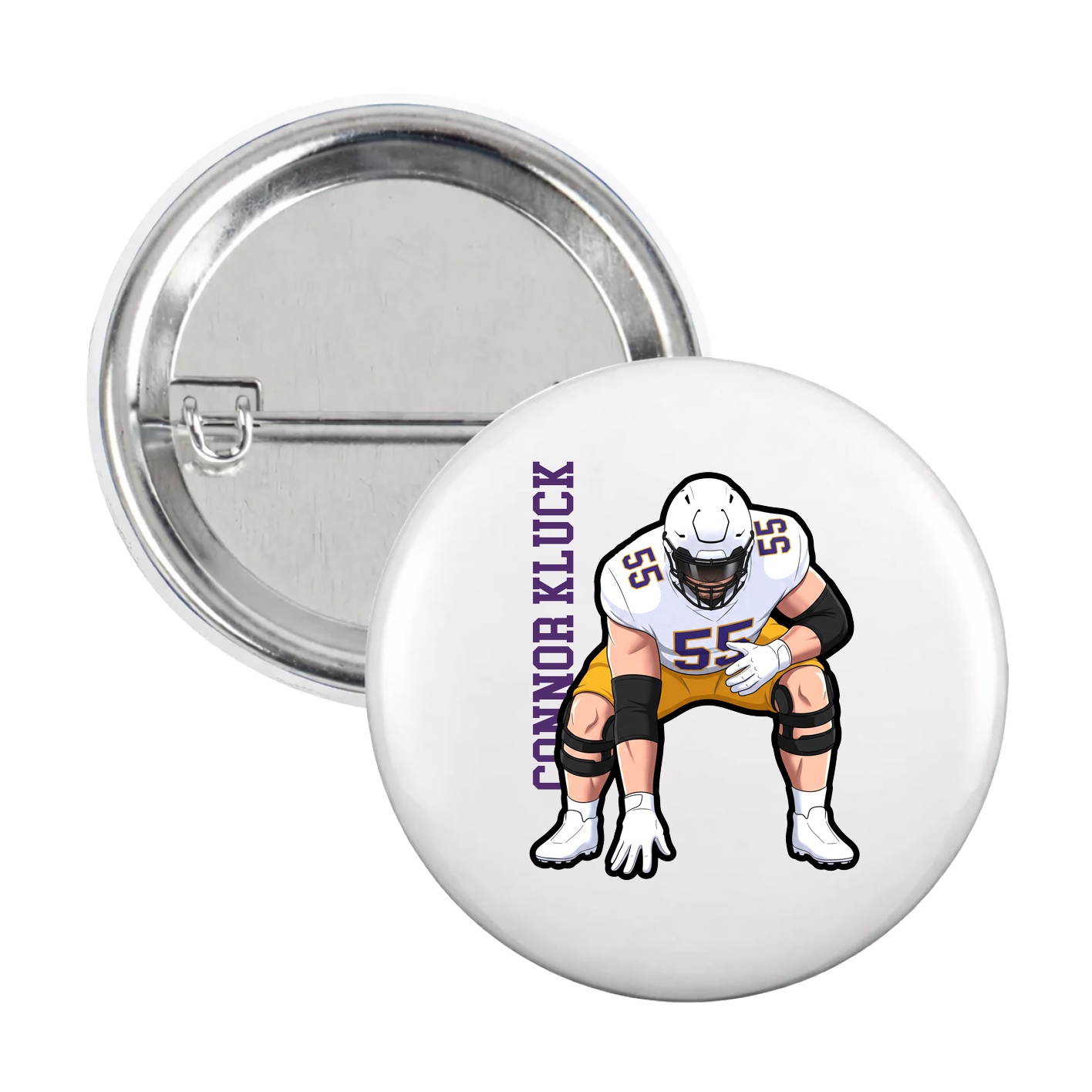 Game Day Button — Name Vertical in White
