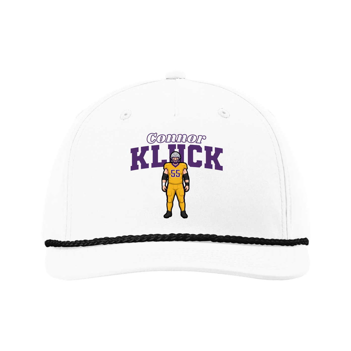 Five-Panel Classic Rope Cap — Name Arch in White