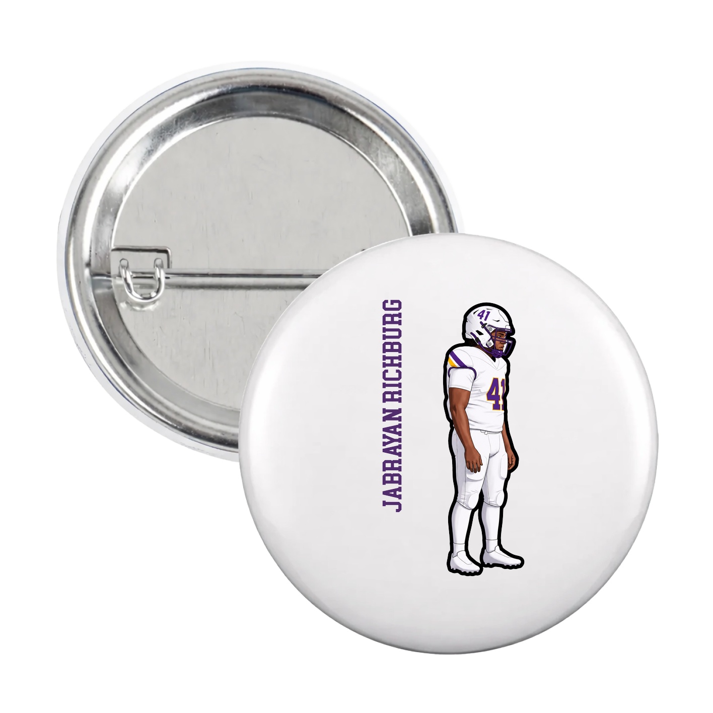 Game Day Button — Name Vertical in White