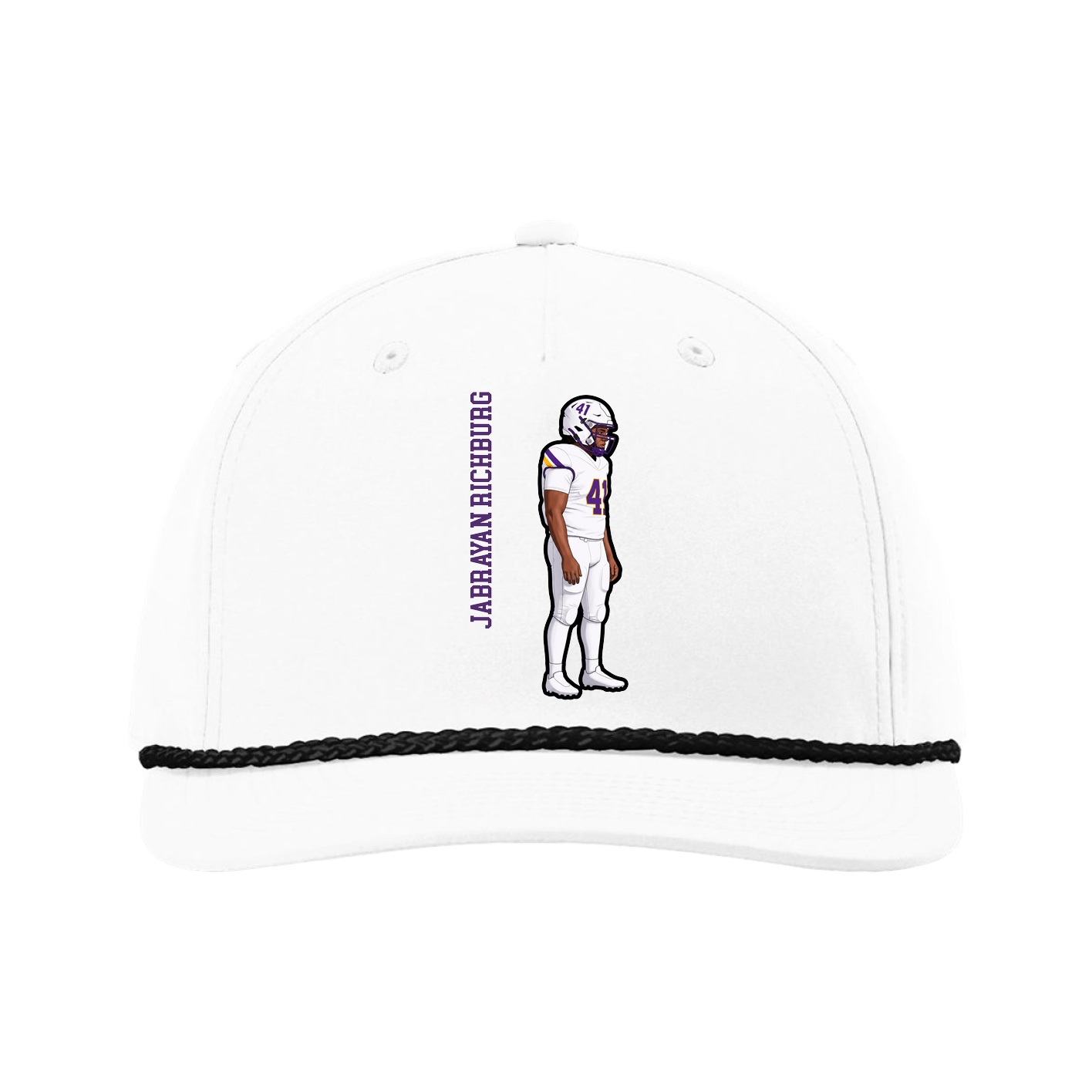 Five-Panel Classic Rope Cap — Name Vertical in White
