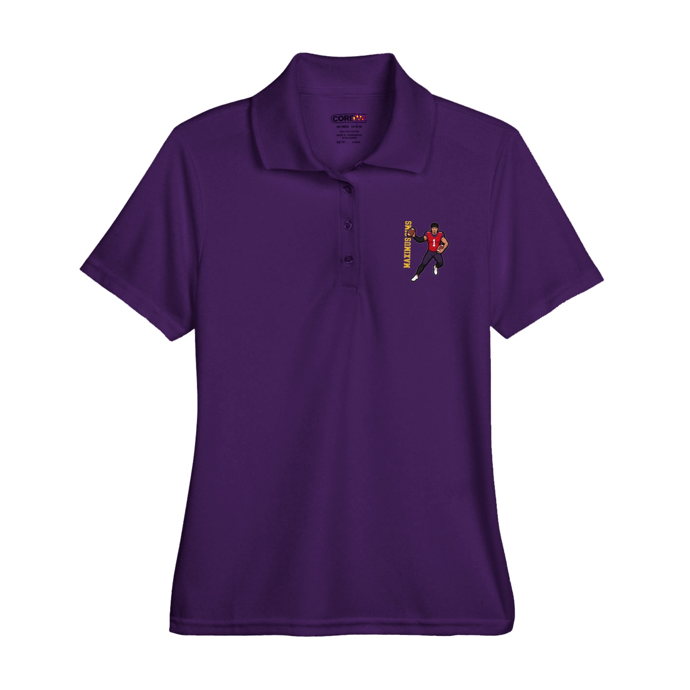 Womens Performance Polo — Name Vertical in Purple