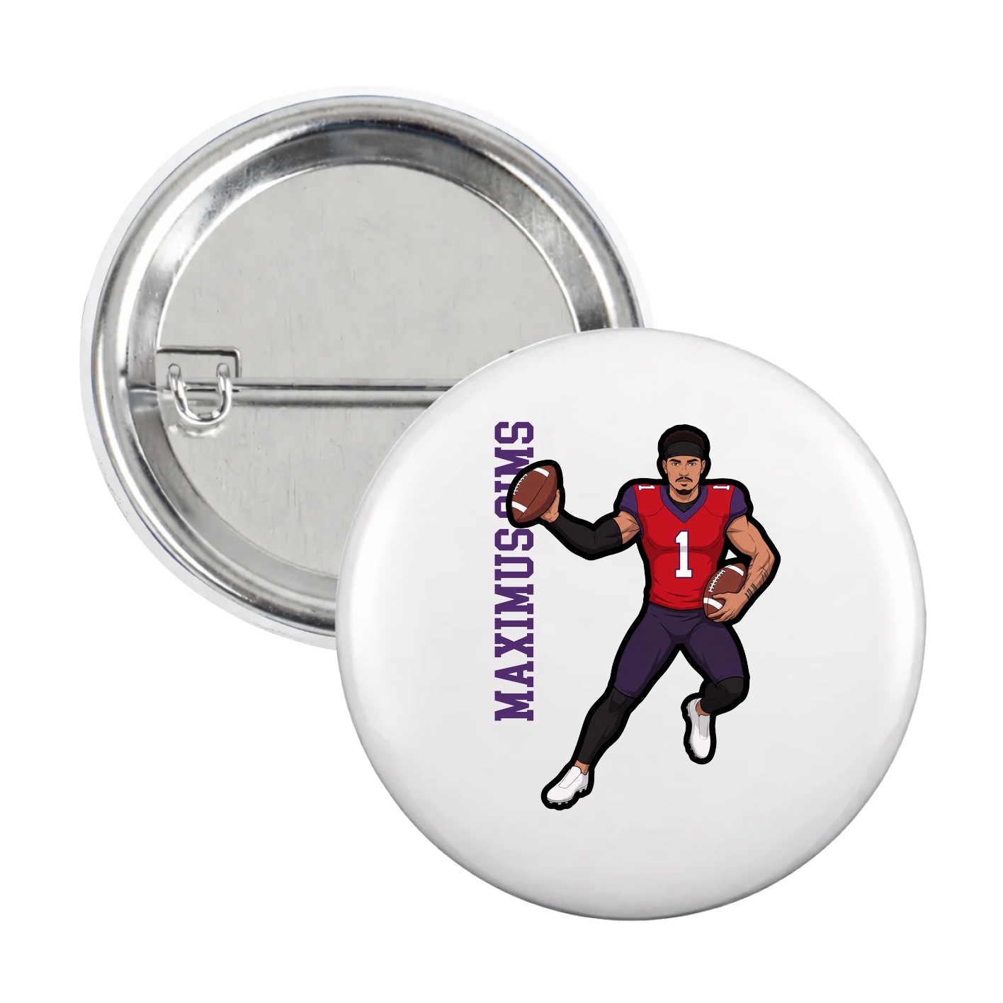 Game Day Button — Name Vertical in White