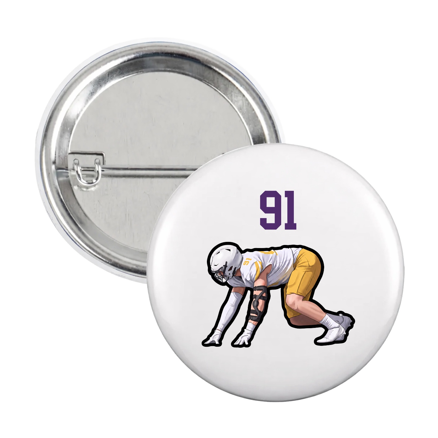 Game Day Button — Number Top in White