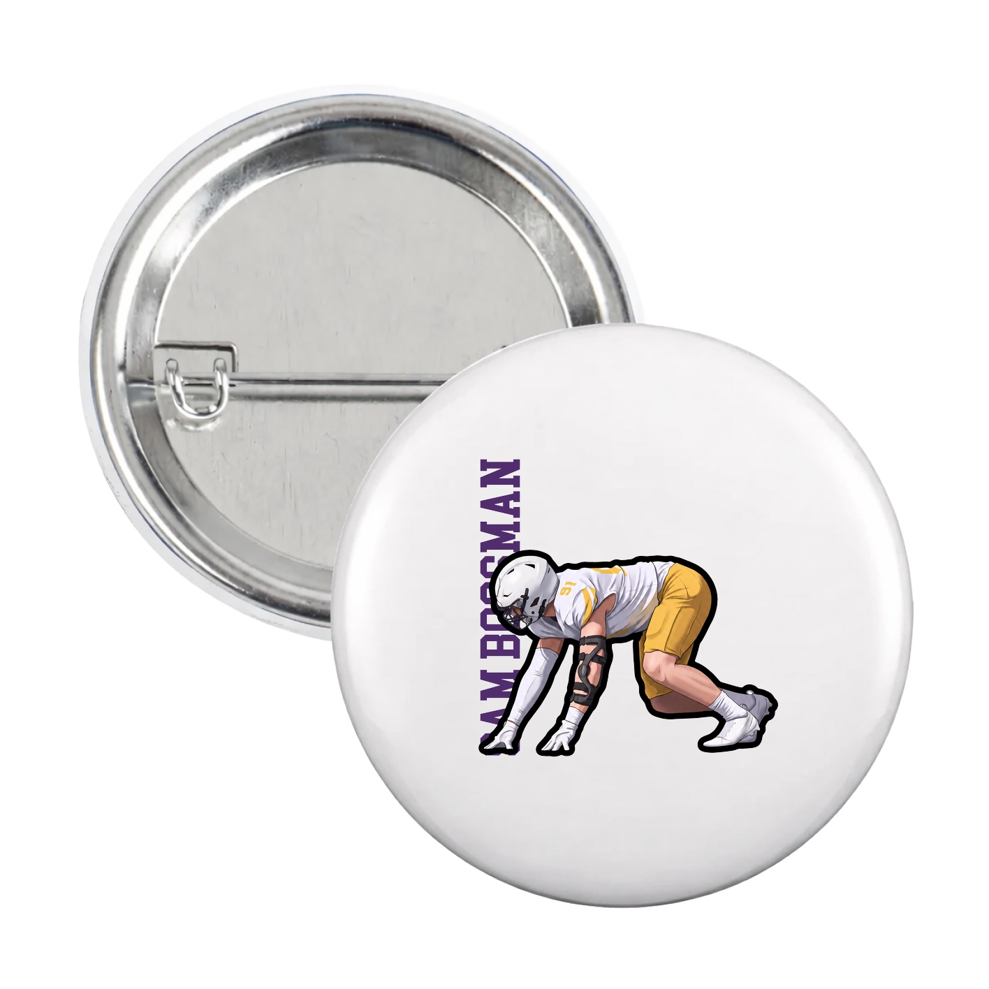 Game Day Button — Name Vertical in White