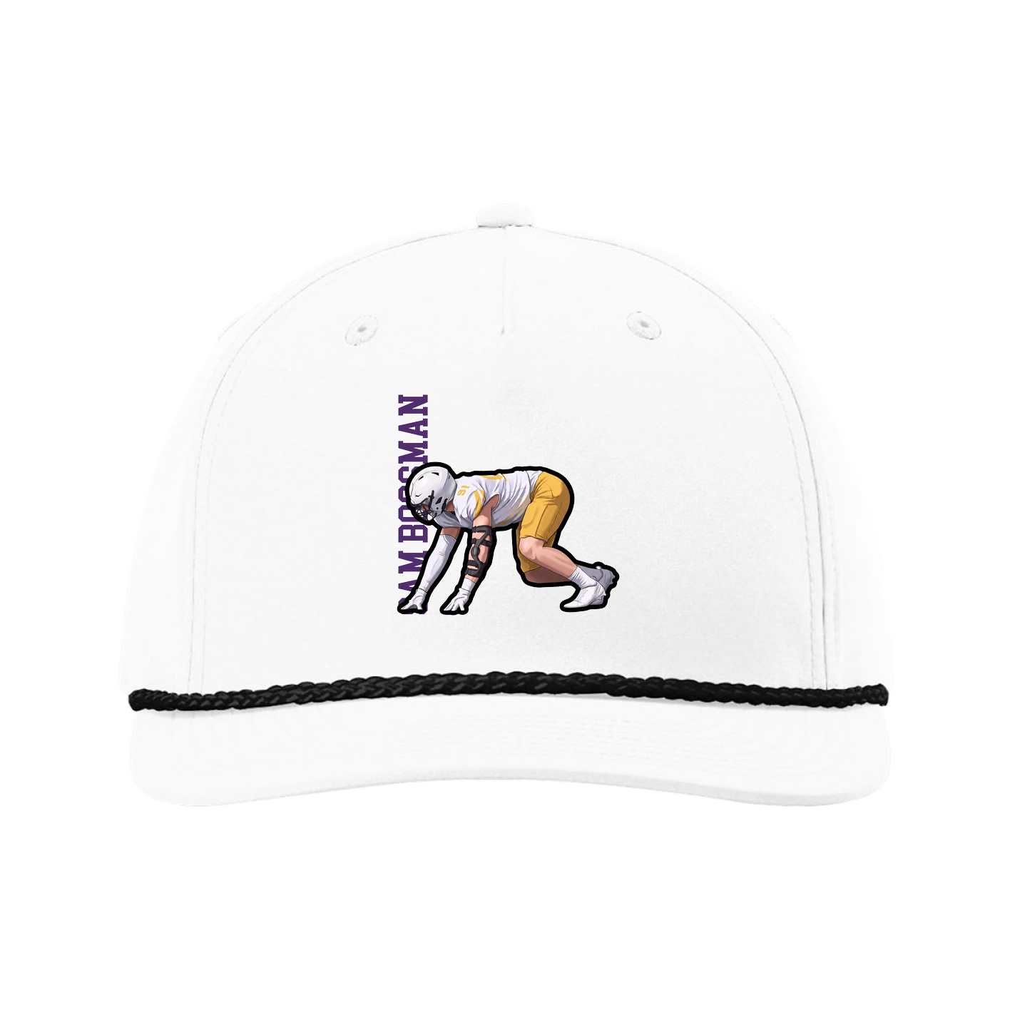 Five-Panel Classic Rope Cap — Name Vertical in White