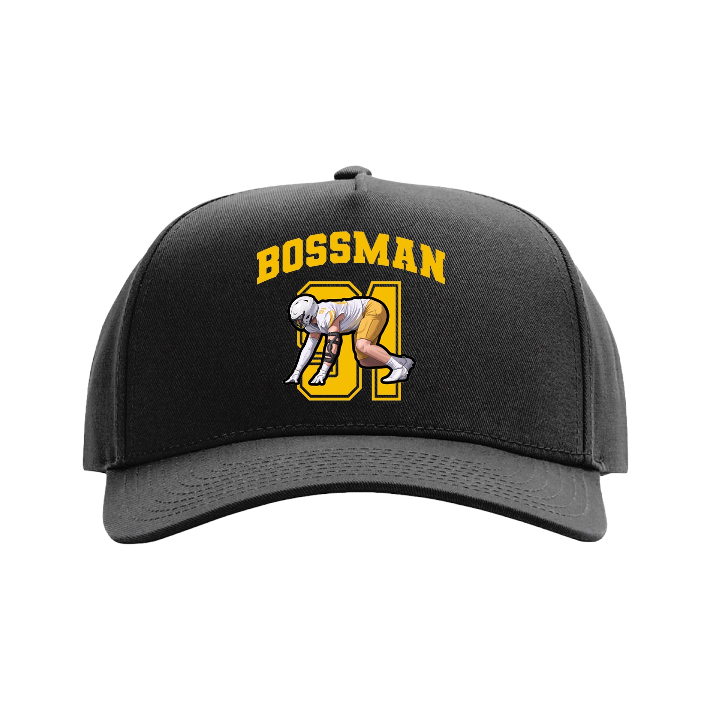 Full Fabric Five-Panel Champ Cap — Number in Black
