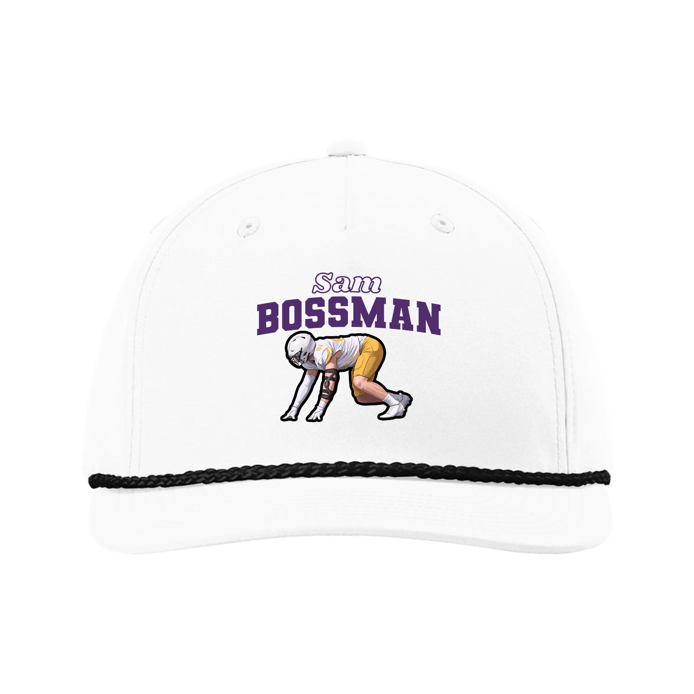 Five-Panel Classic Rope Cap — Name Arch in White
