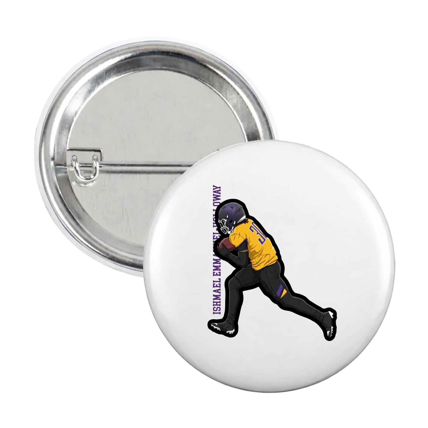 Game Day Button — Name Vertical in White