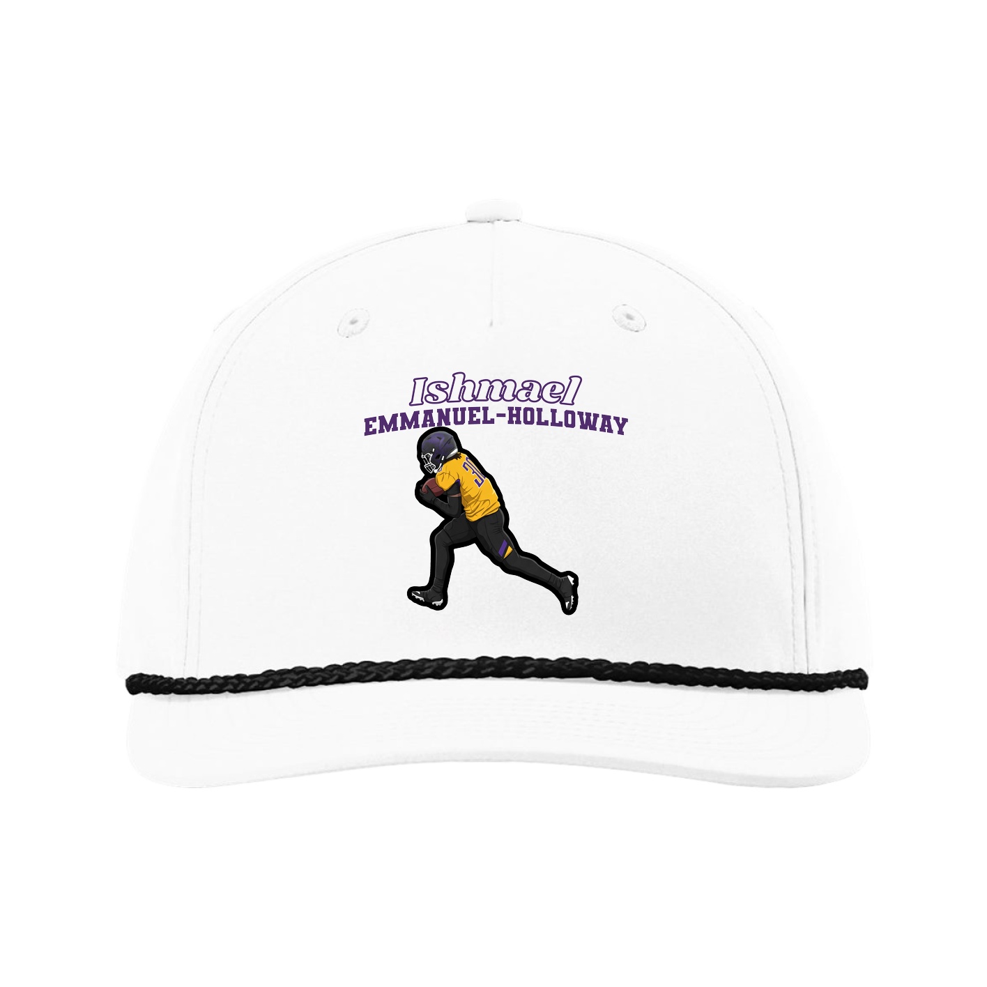 Five-Panel Classic Rope Cap — Name Arch in White