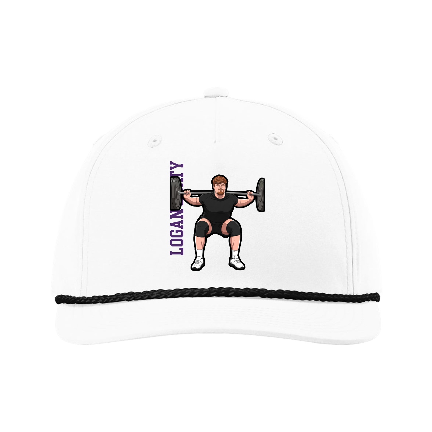 Five-Panel Classic Rope Cap — Name Vertical in White