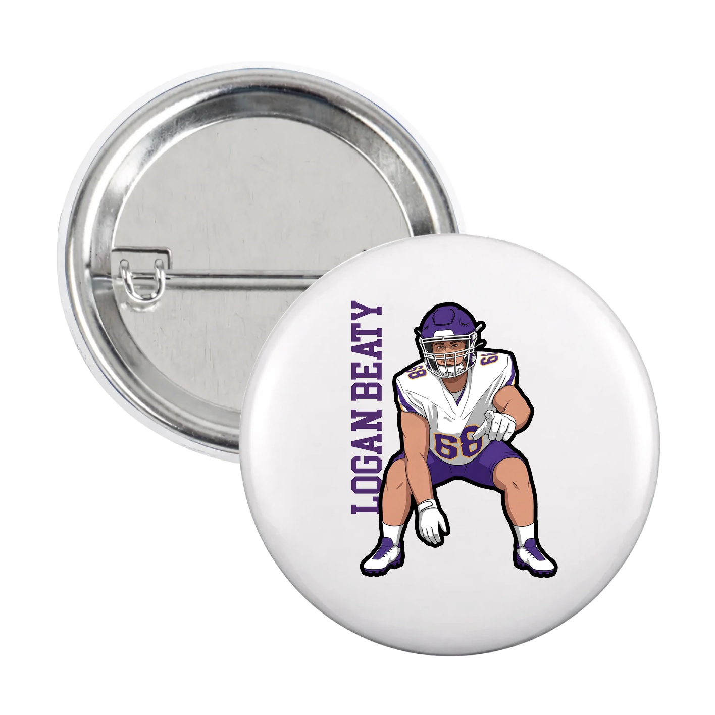 Game Day Button — Name Vertical in White