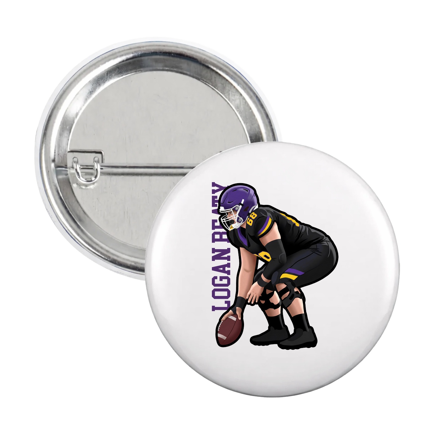 Game Day Button — Name Vertical in White