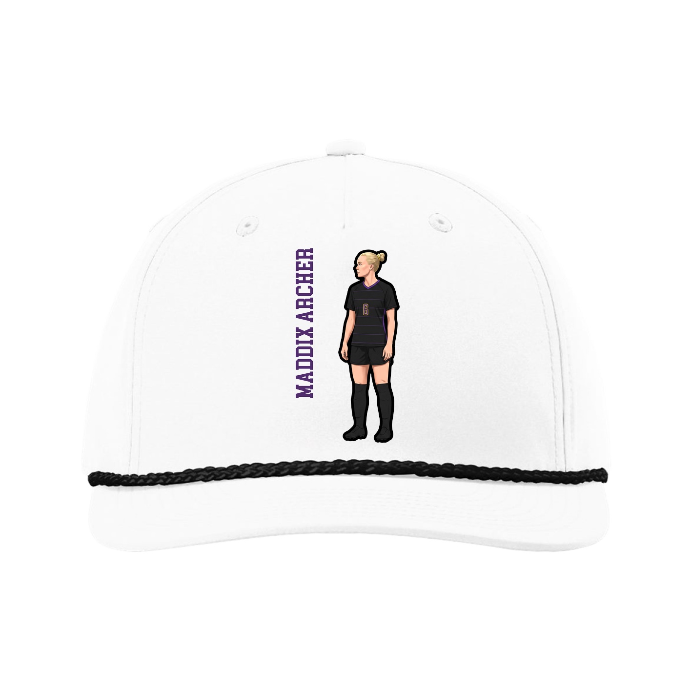 Five-Panel Classic Rope Cap — Name Vertical in White