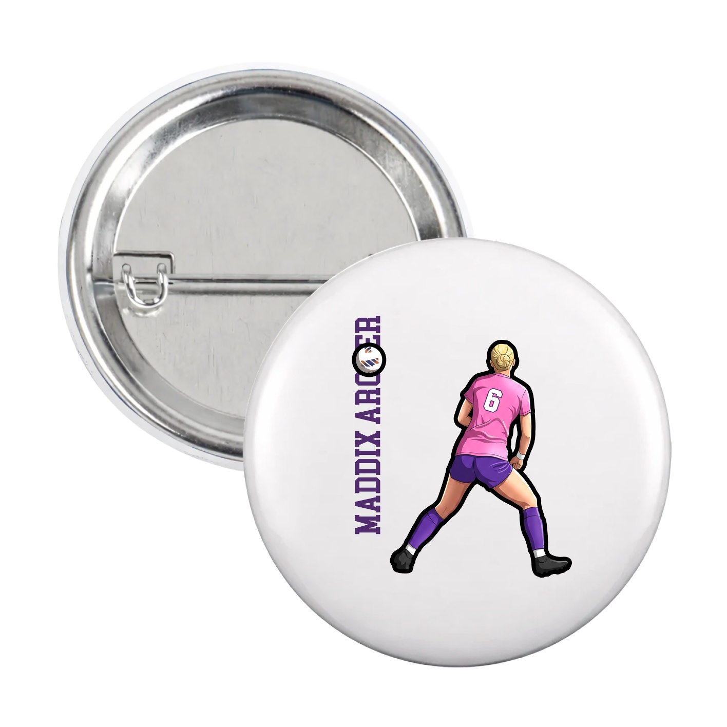 Game Day Button — Name Vertical in White