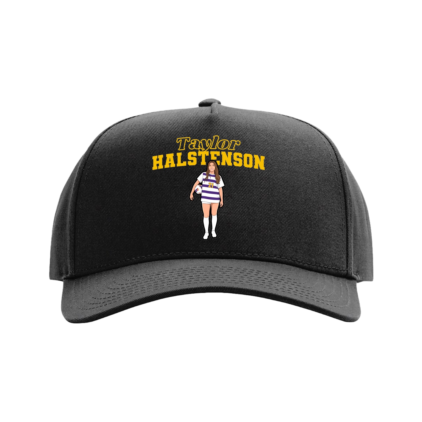 Full Fabric Five-Panel Champ Cap — Name Arch in Black