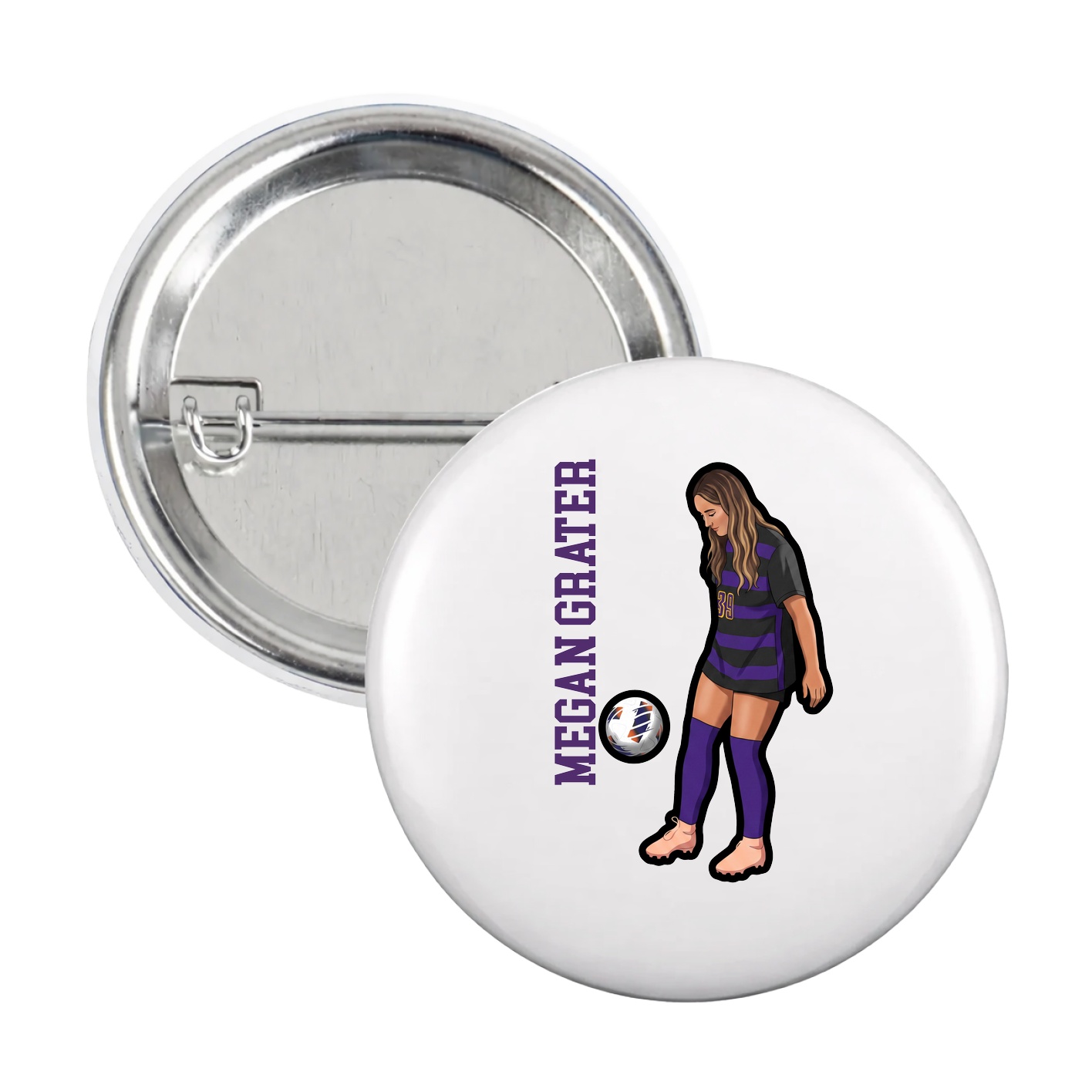 Game Day Button — Name Vertical in White