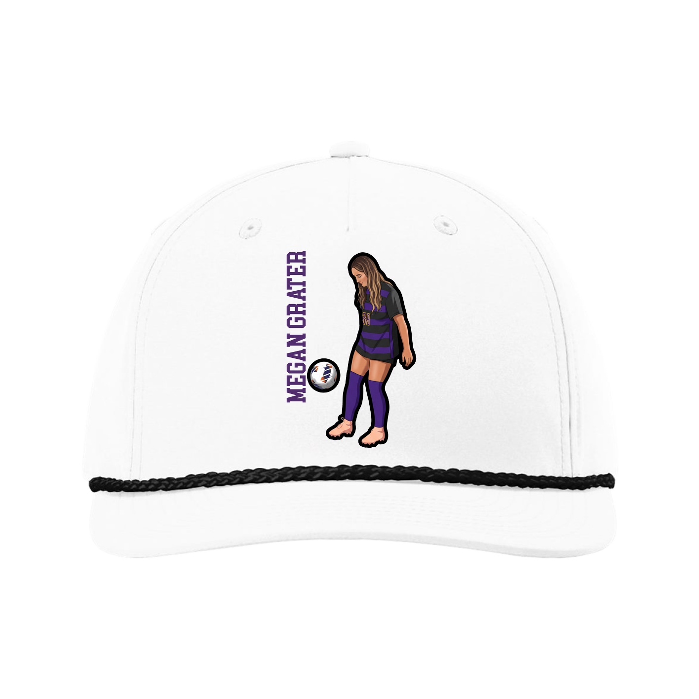 Five-Panel Classic Rope Cap — Name Vertical in White