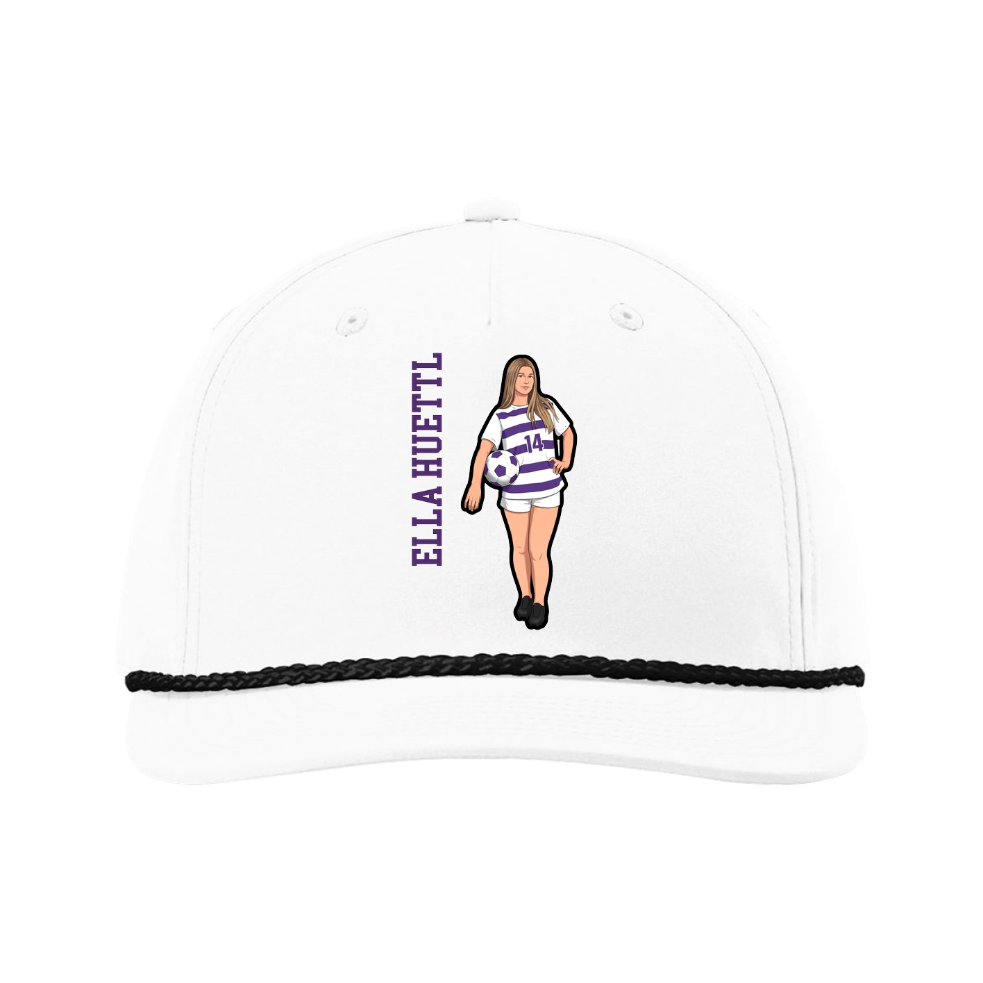 Five-Panel Classic Rope Cap — Name Vertical in White