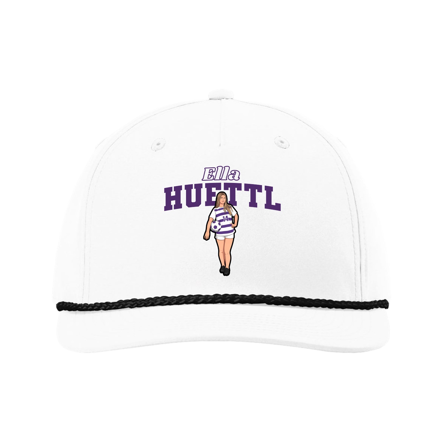 Five-Panel Classic Rope Cap — Name Arch in White