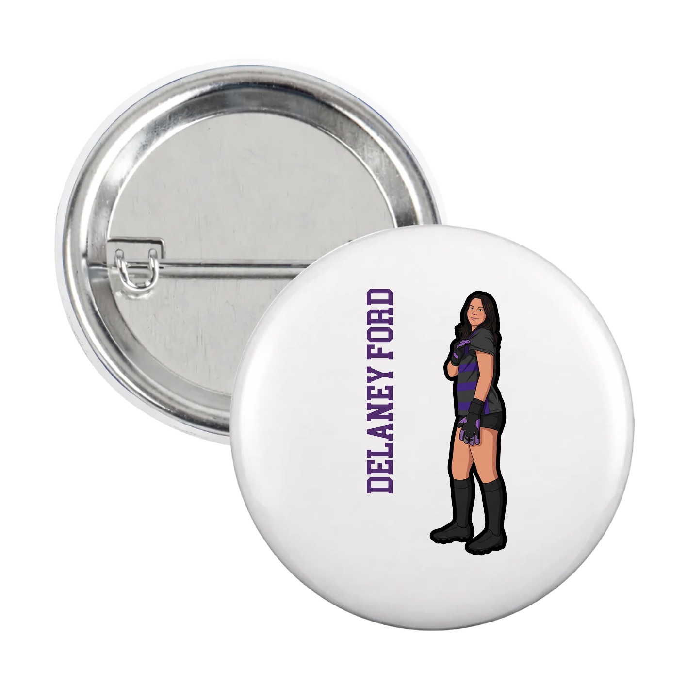 Game Day Button — Name Vertical in White
