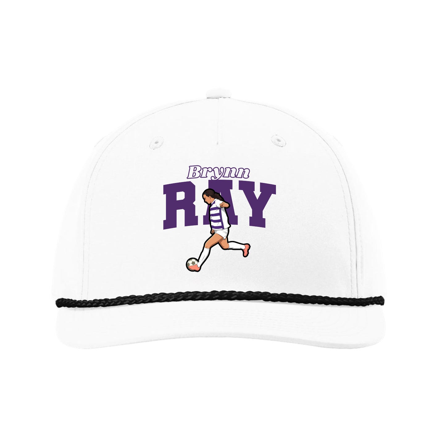 Five-Panel Classic Rope Cap — Name Arch in White