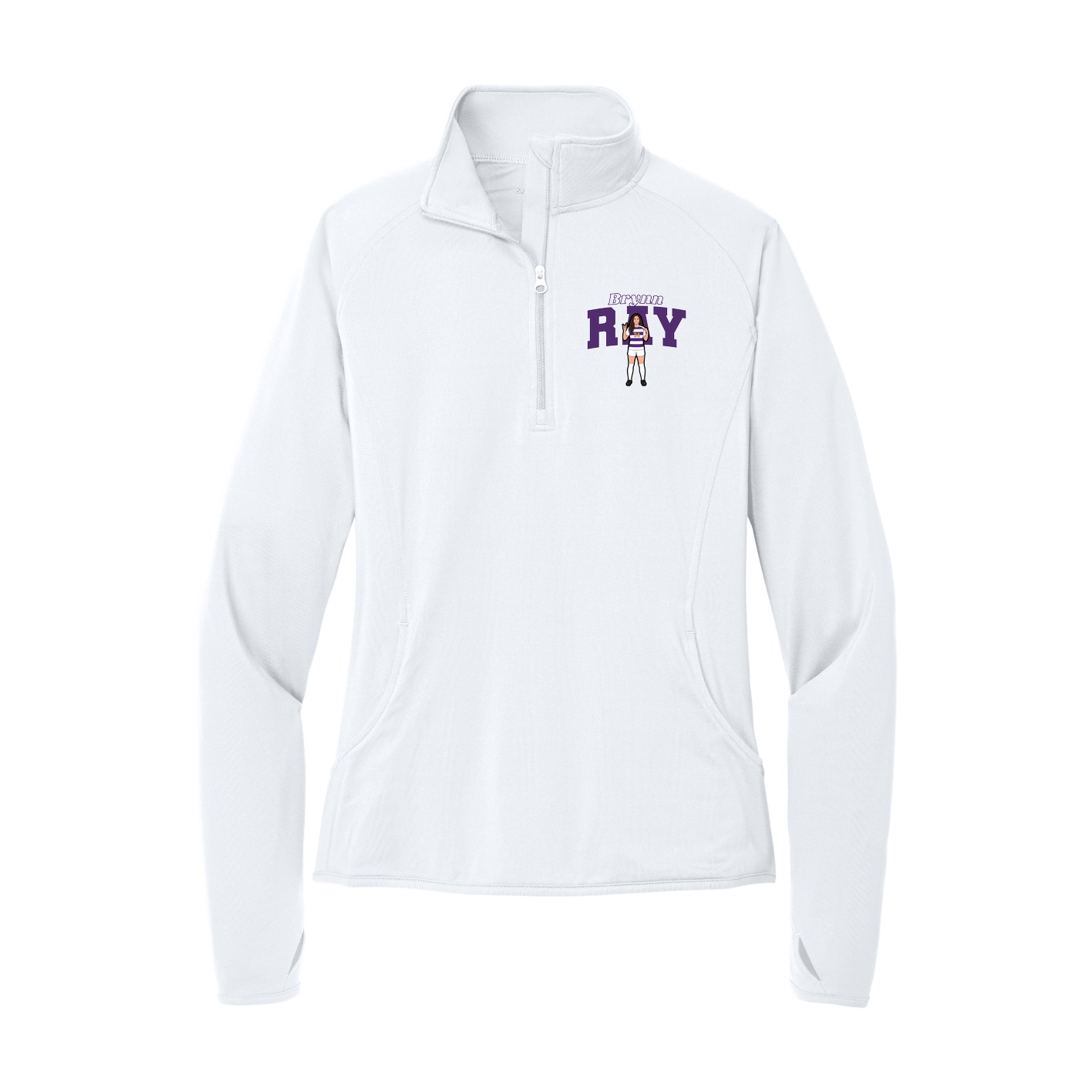 Women's Q-Zip Pullover — Name Arch in White