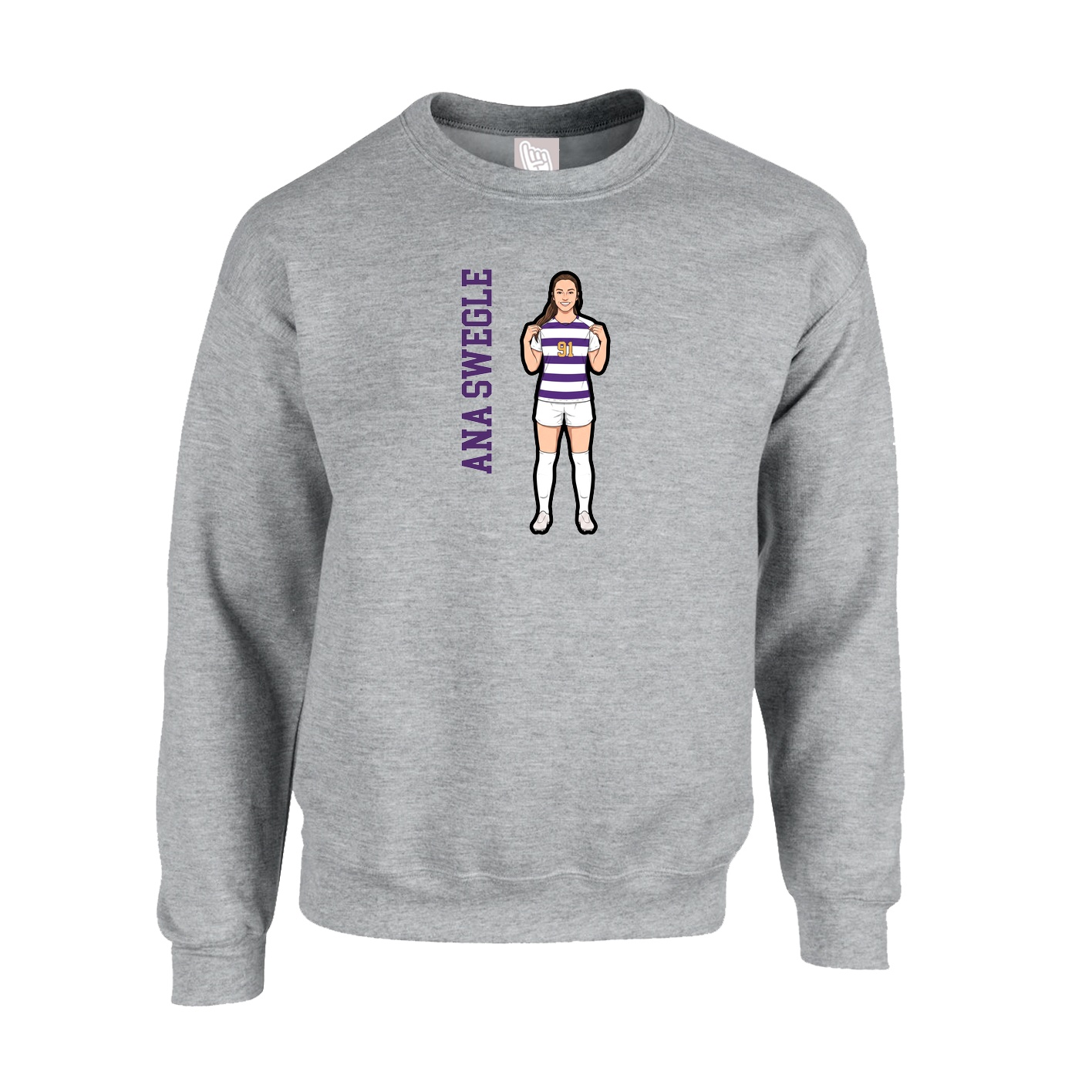 Fleece Crew — Name Vertical in Grey