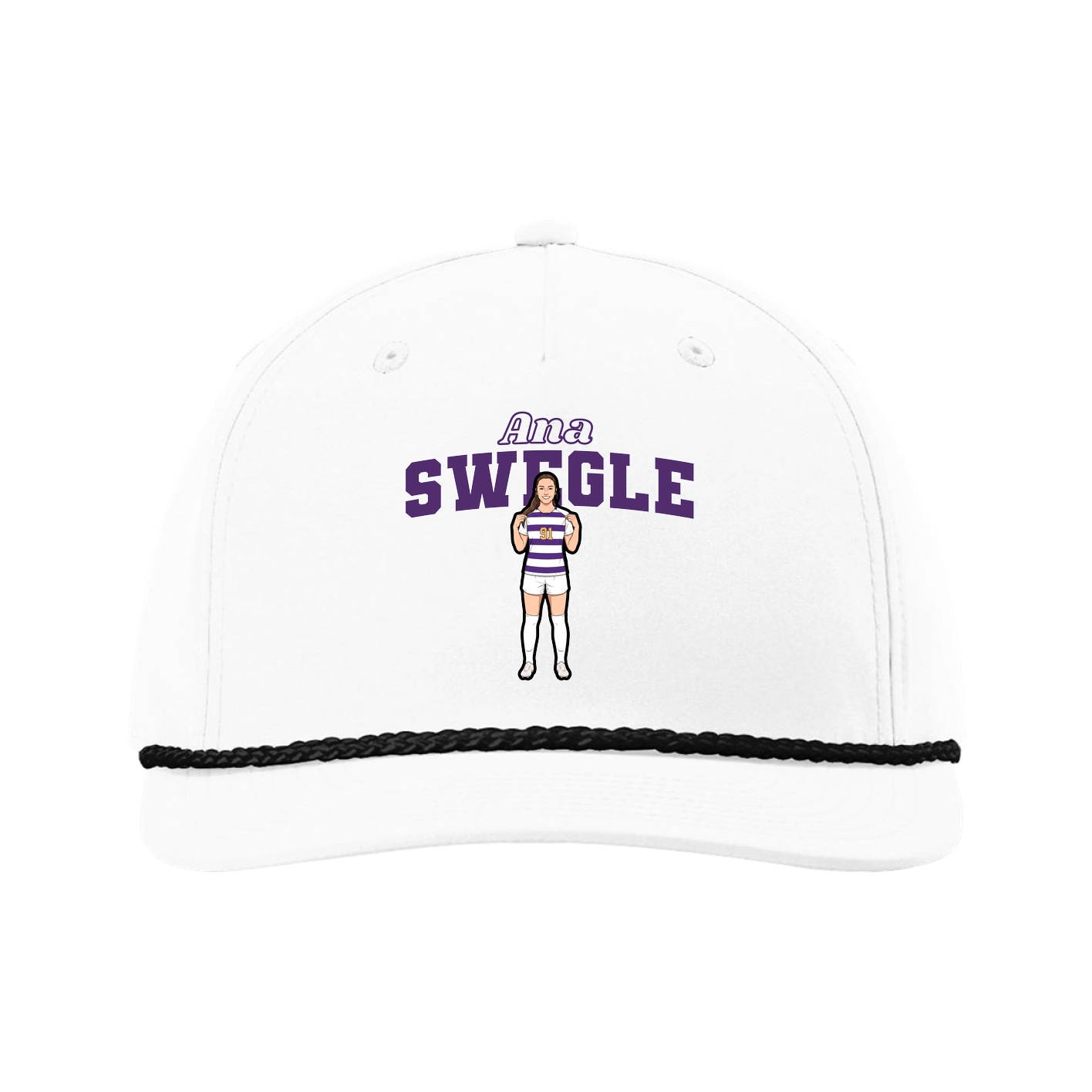 Five-Panel Classic Rope Cap — Name Arch in White