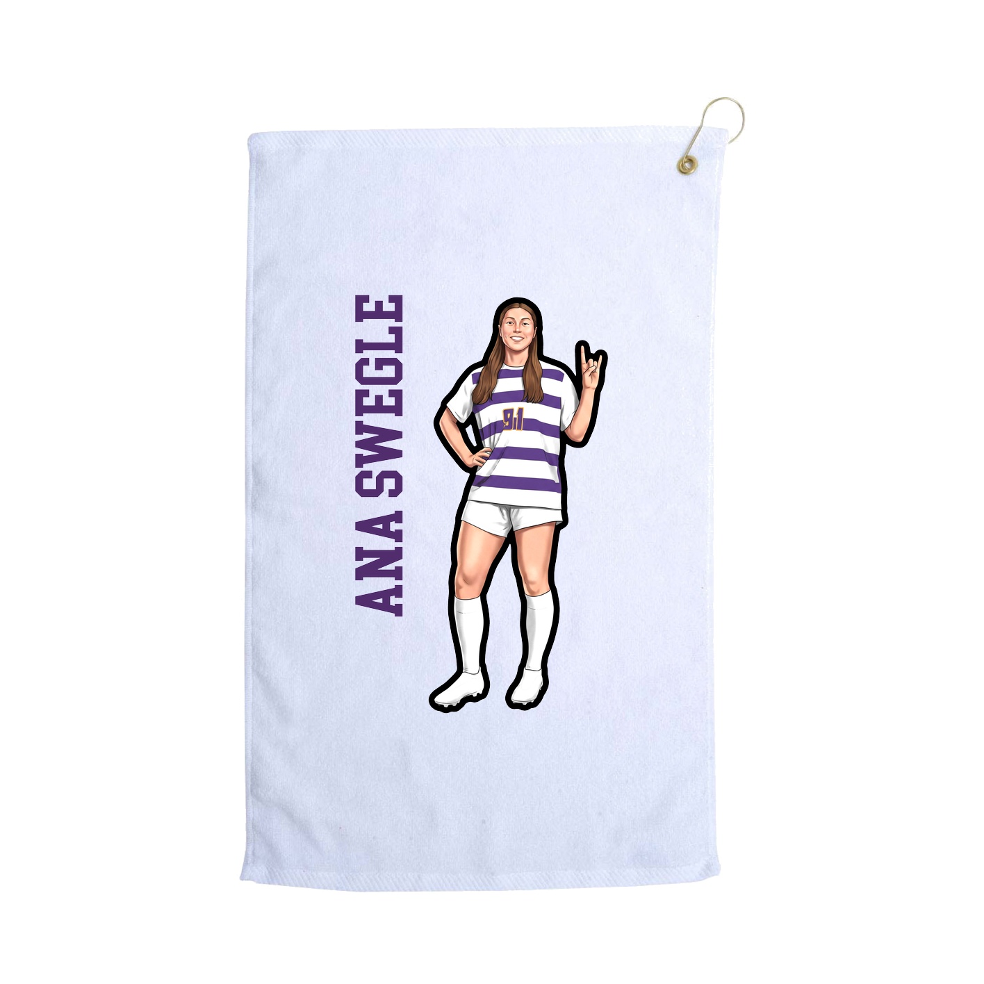 Golf Towel — Name Vertical in White