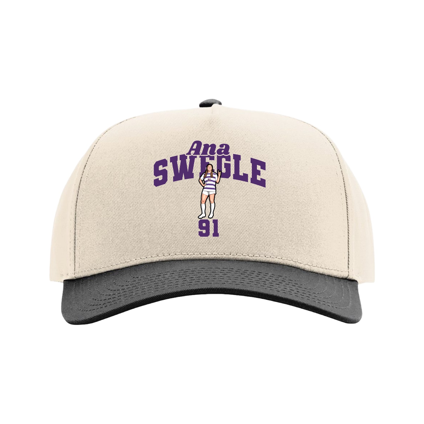 Full Fabric Five-Panel Champ Cap — Signature Arch in Cream/Black