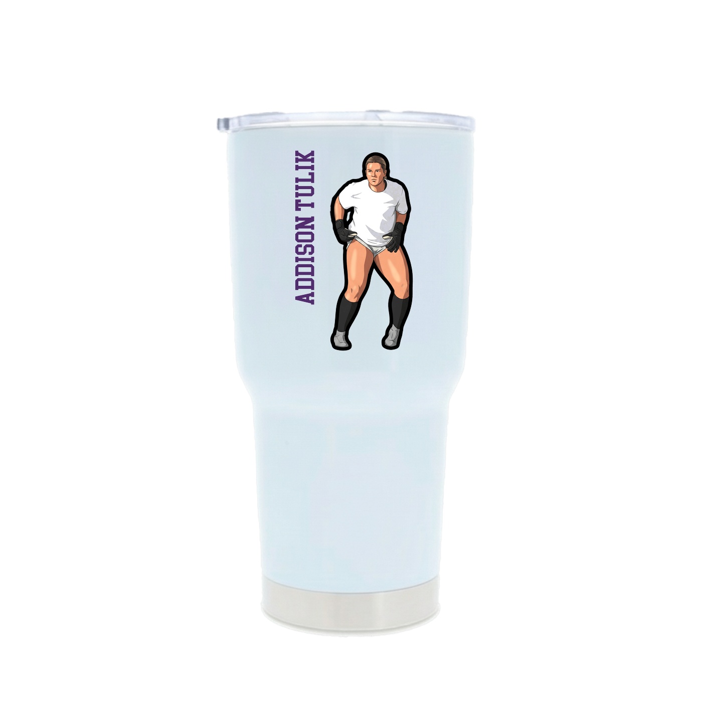 30oz Stainless Steel Tumbler — Name Vertical in White