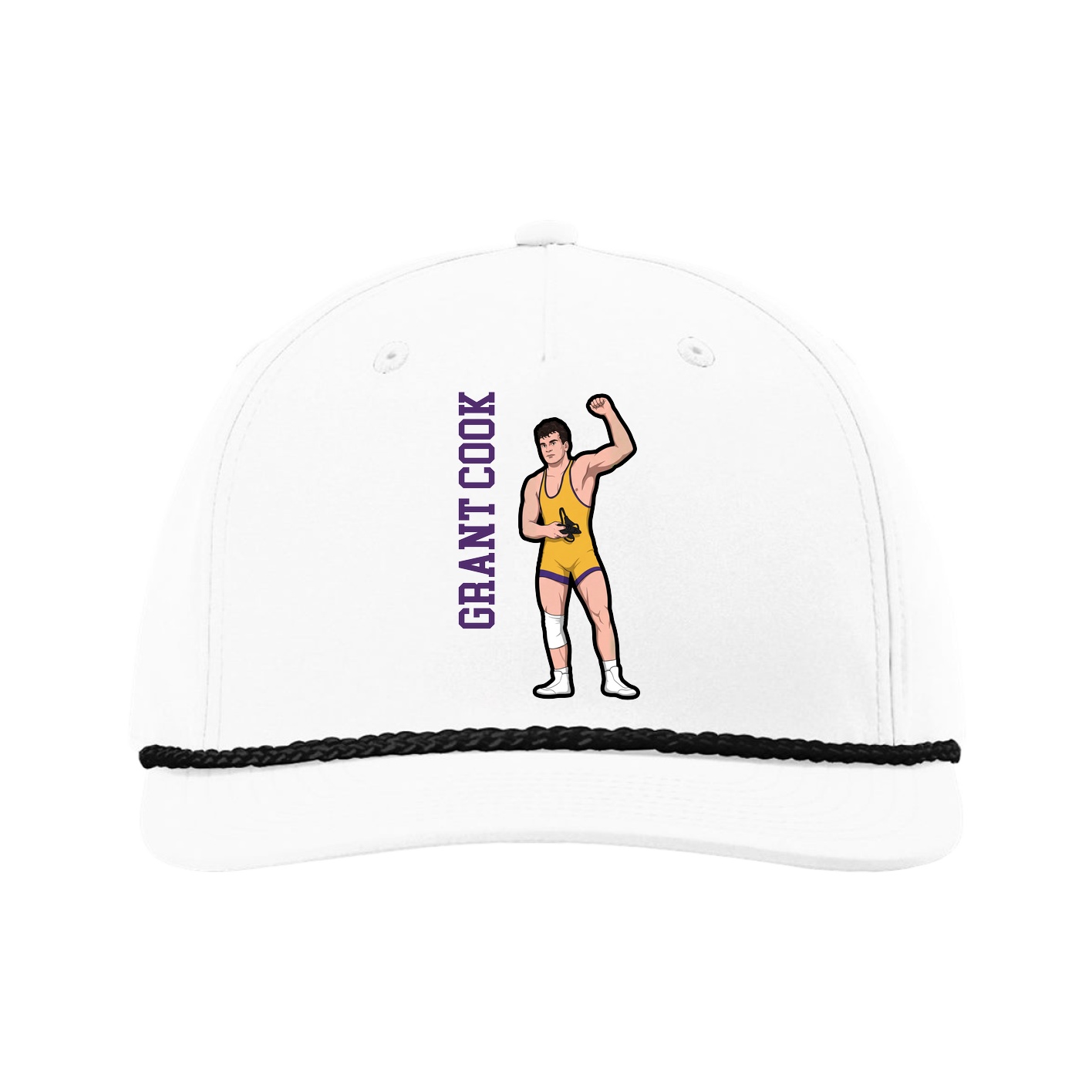 Five-Panel Classic Rope Cap — Name Vertical in White