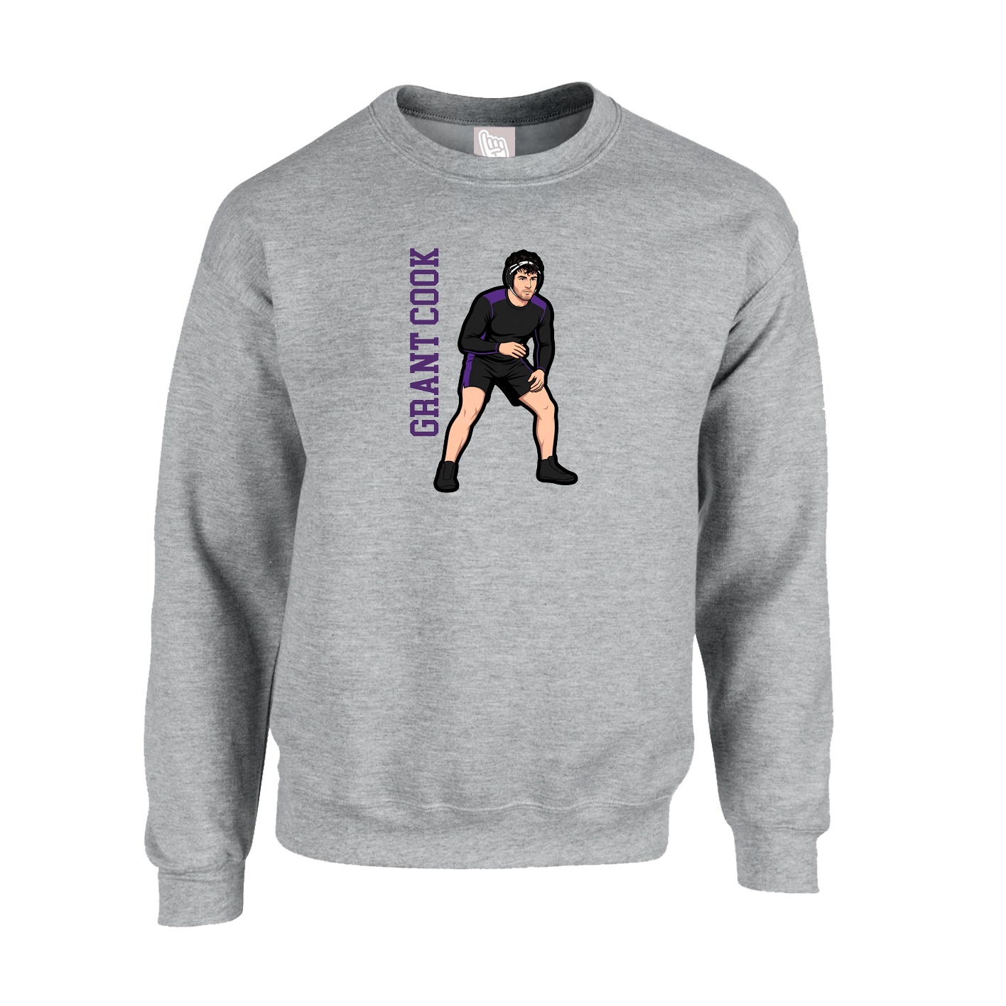 Fleece Crew — Name Vertical in Grey