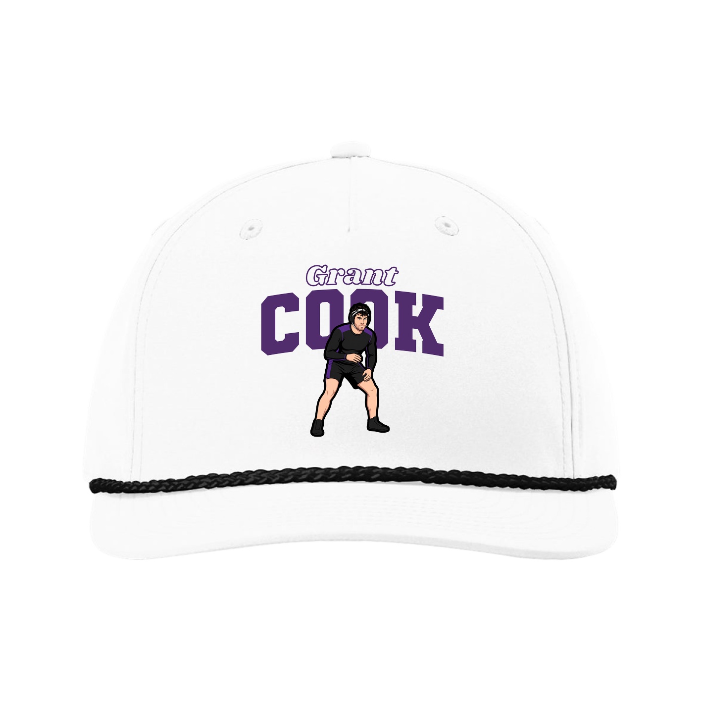 Five-Panel Classic Rope Cap — Name Arch in White