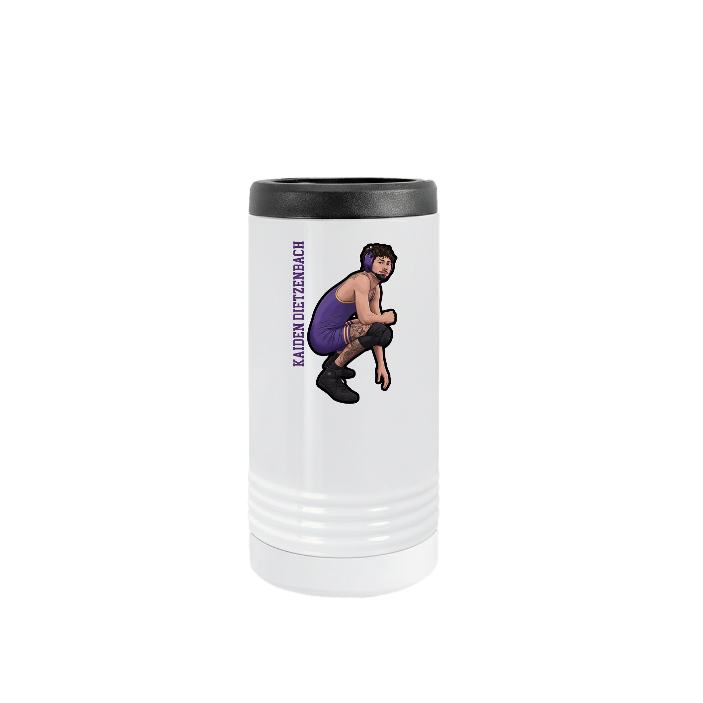 Slim Beverage Holder — Name Vertical in White