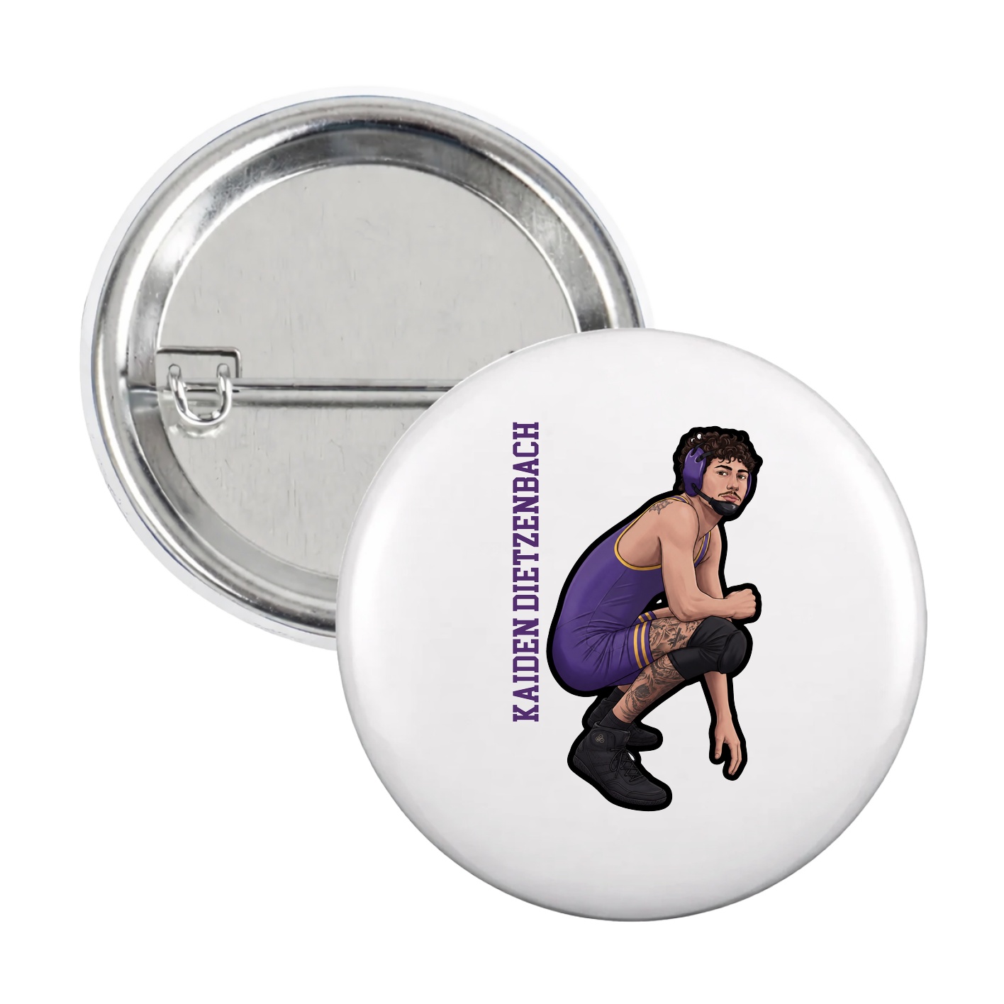 Game Day Button — Name Vertical in White