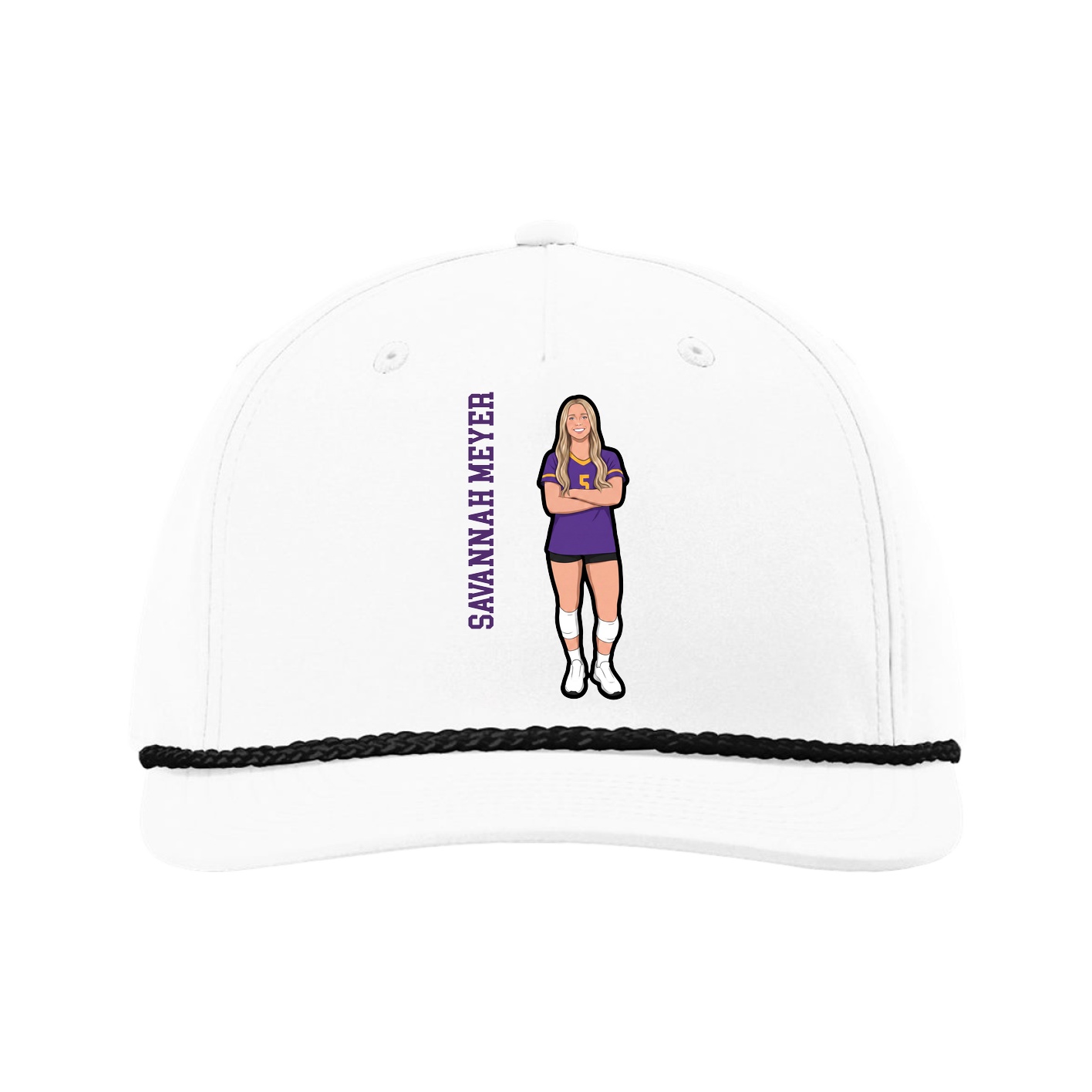 Five-Panel Classic Rope Cap — Name Vertical in White