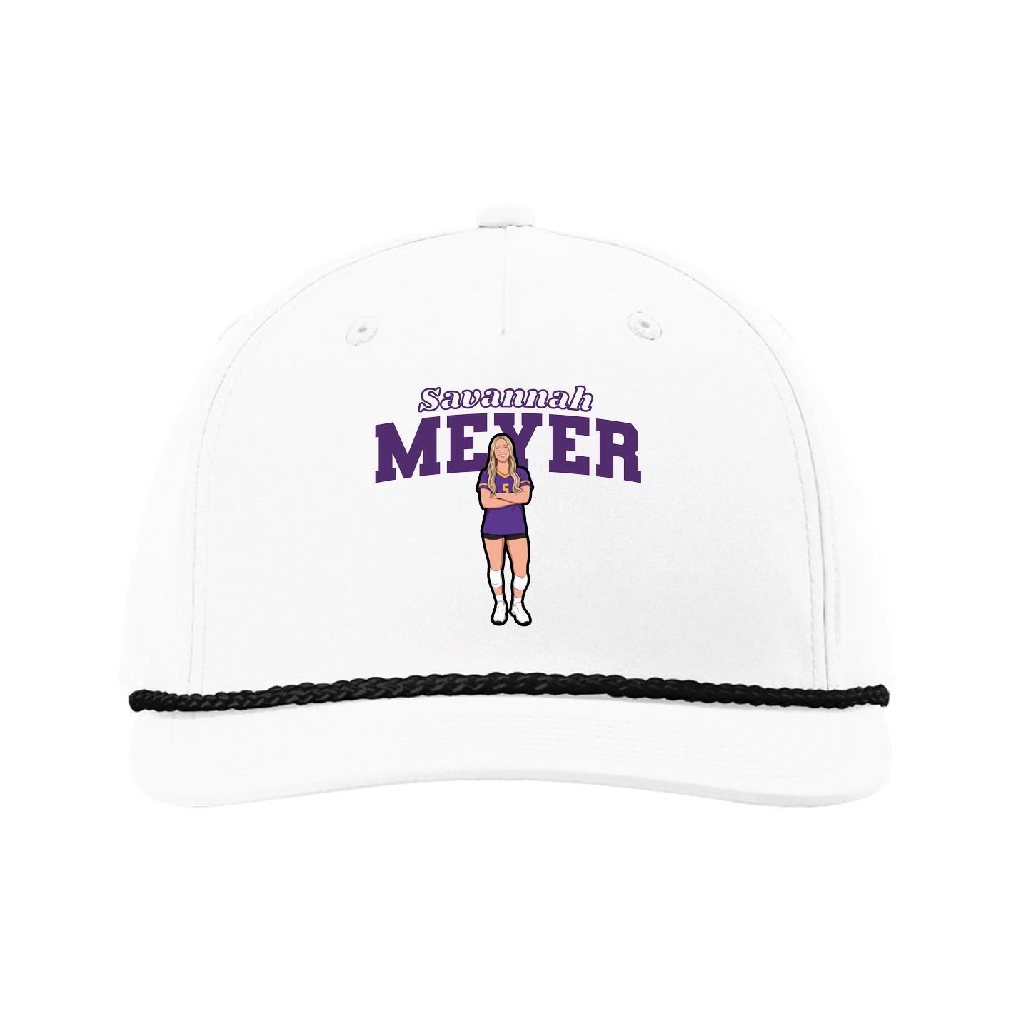 Five-Panel Classic Rope Cap — Name Arch in White