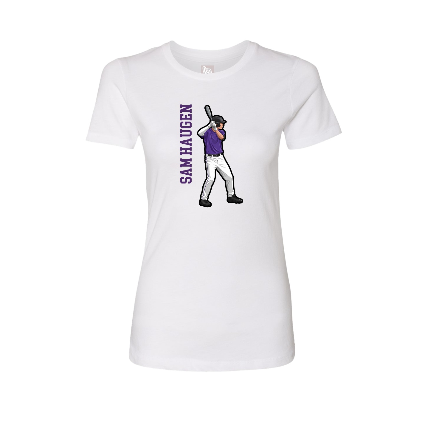 Fitted Women's Tee — Name Vertical in White