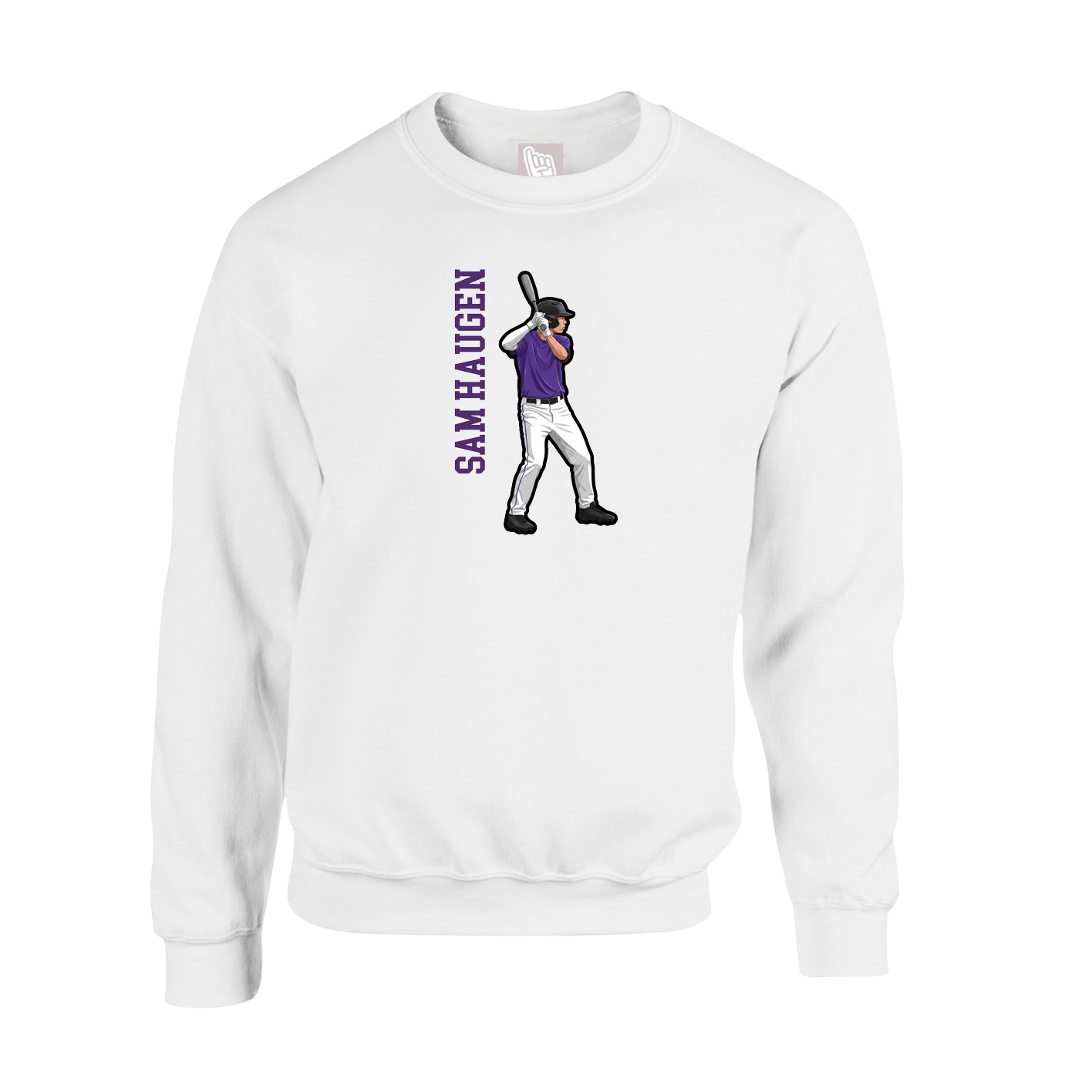 Fleece Crew — Name Vertical in White
