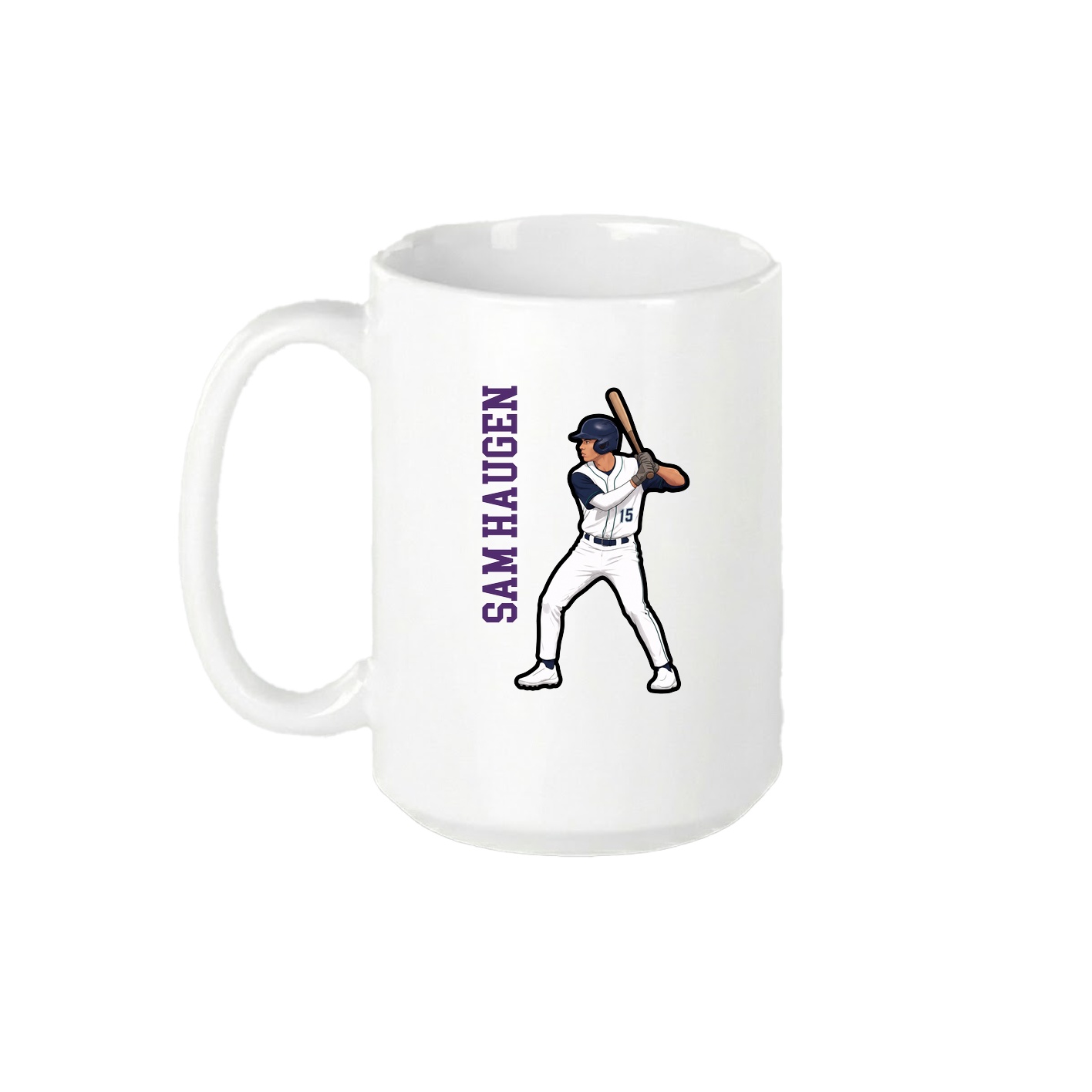 15oz Coffee Mug — Name Vertical in White