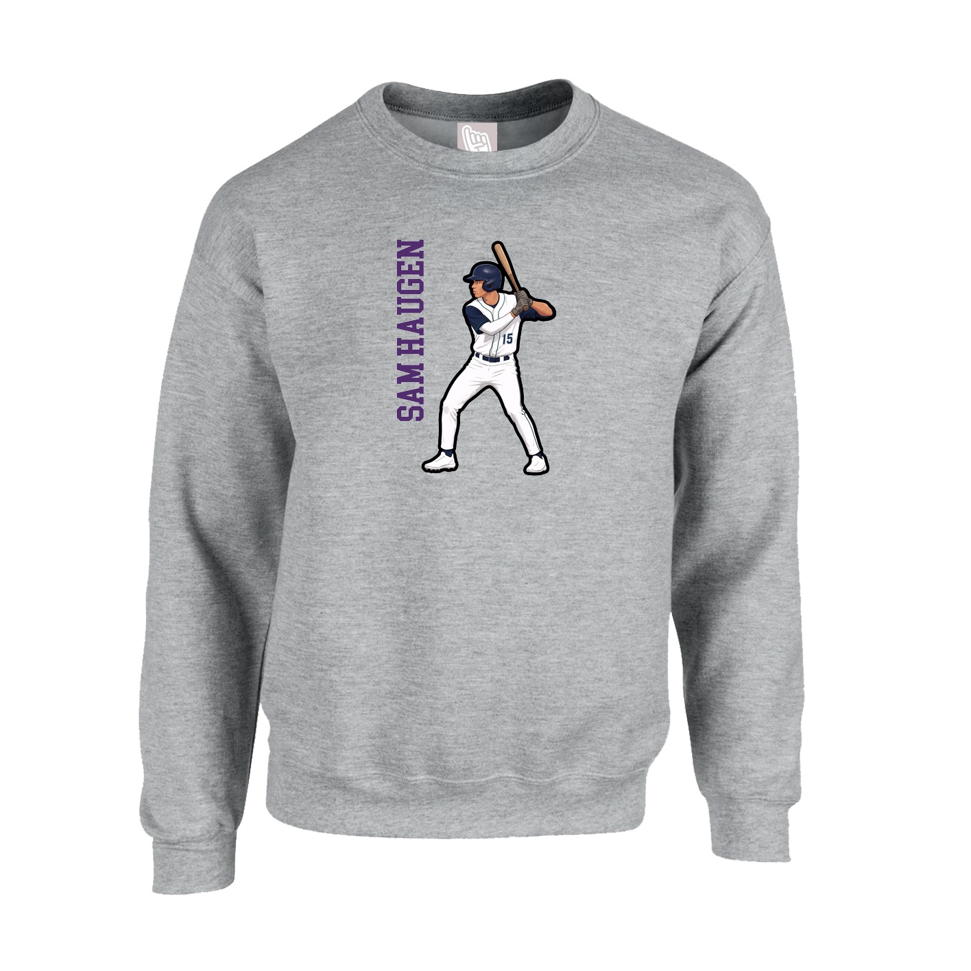 Fleece Crew — Name Vertical in Grey
