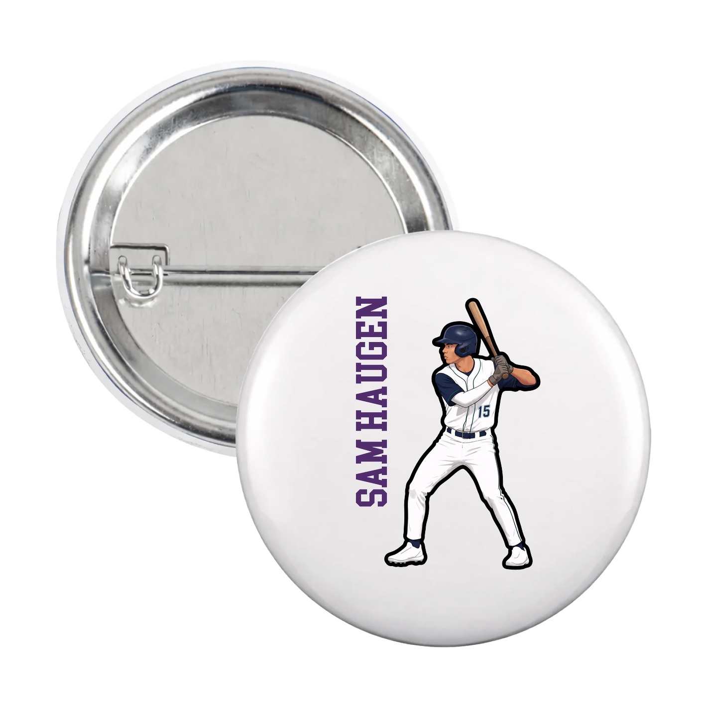 Game Day Button — Name Vertical in White