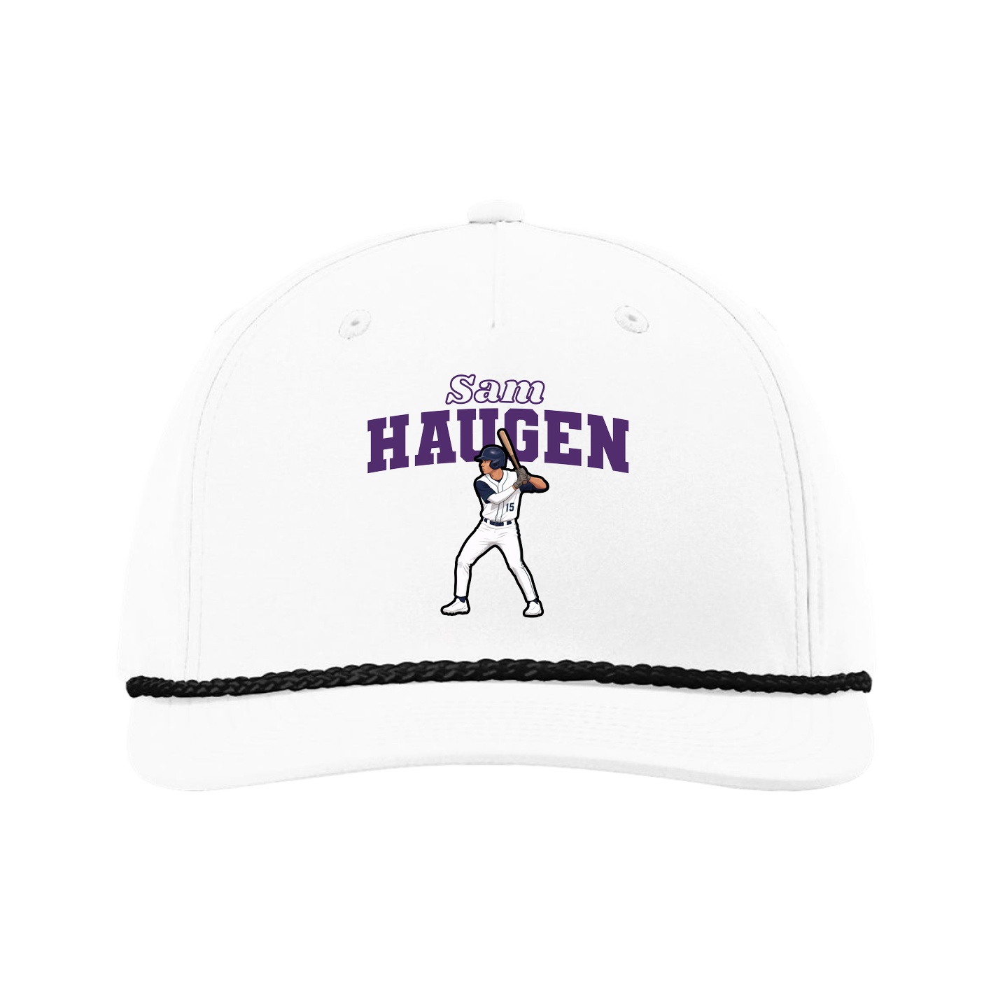 Five-Panel Classic Rope Cap — Name Arch in White