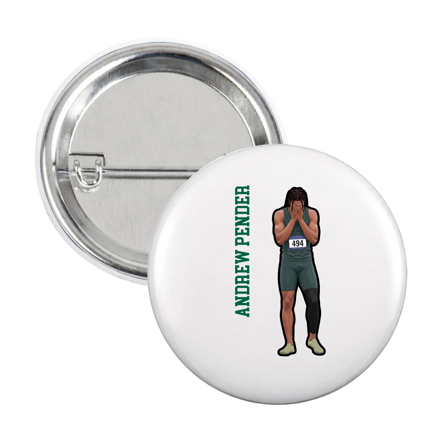 Game Day Button — Name Vertical in White