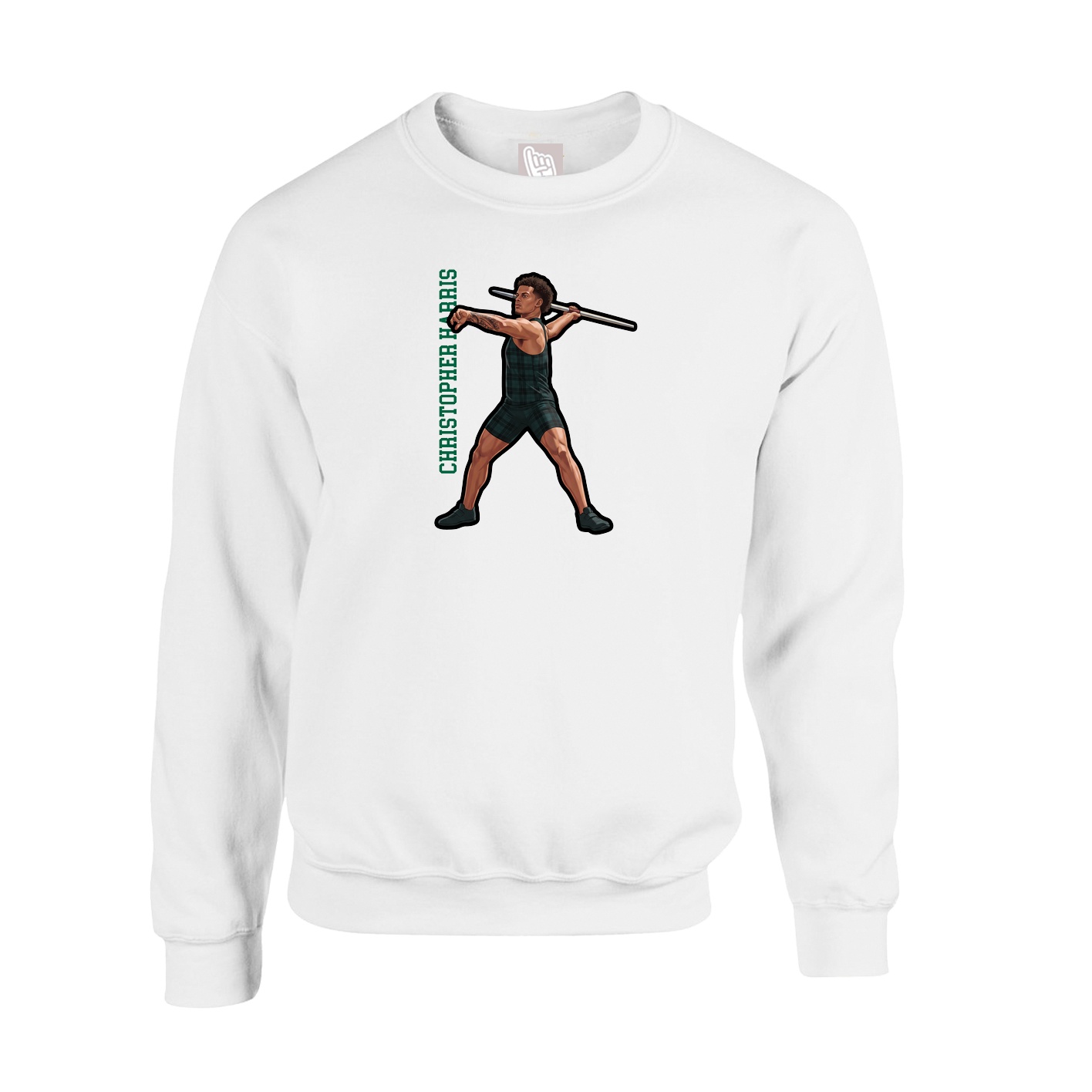 Fleece Crew — Name Vertical in White