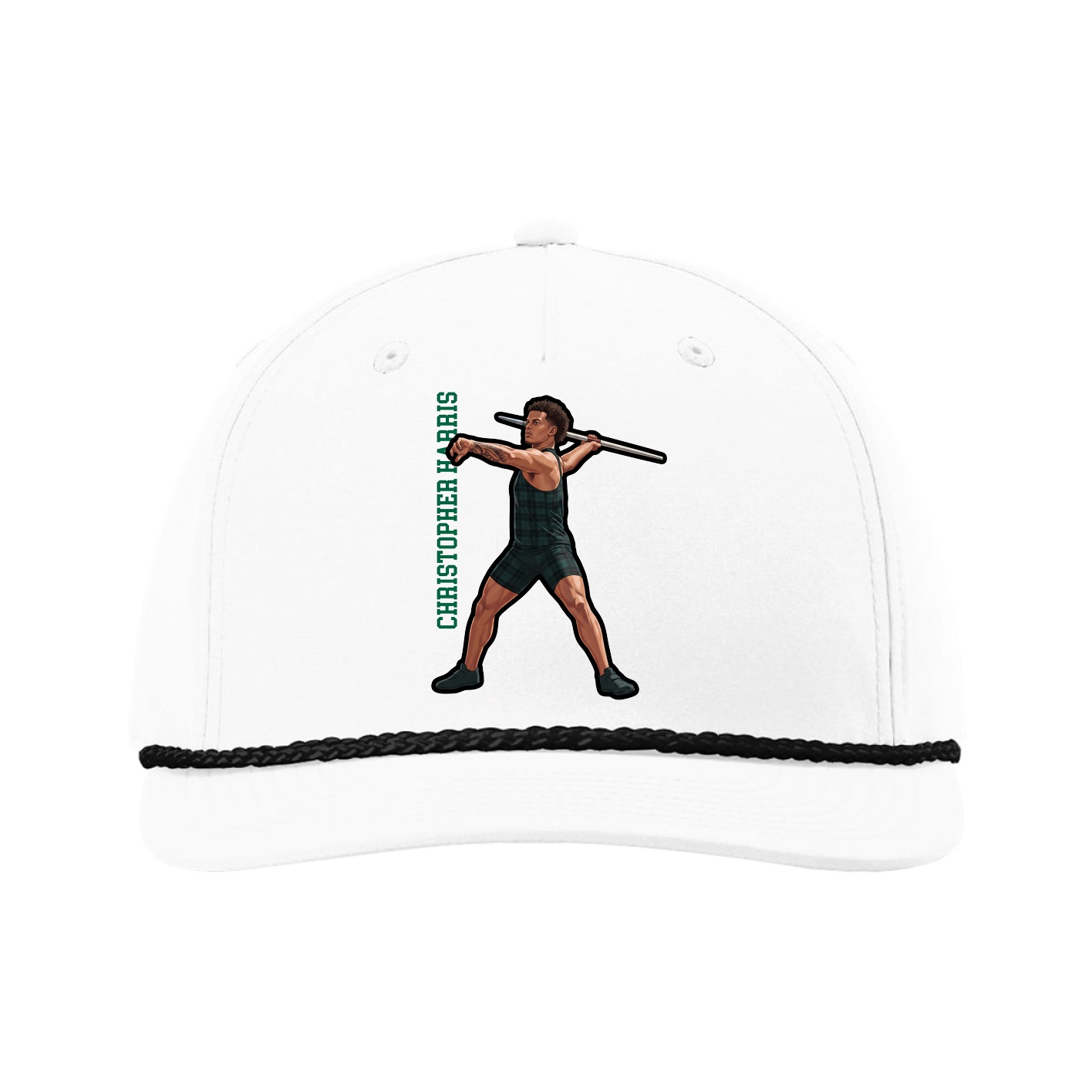 Five-Panel Classic Rope Cap — Name Vertical in White