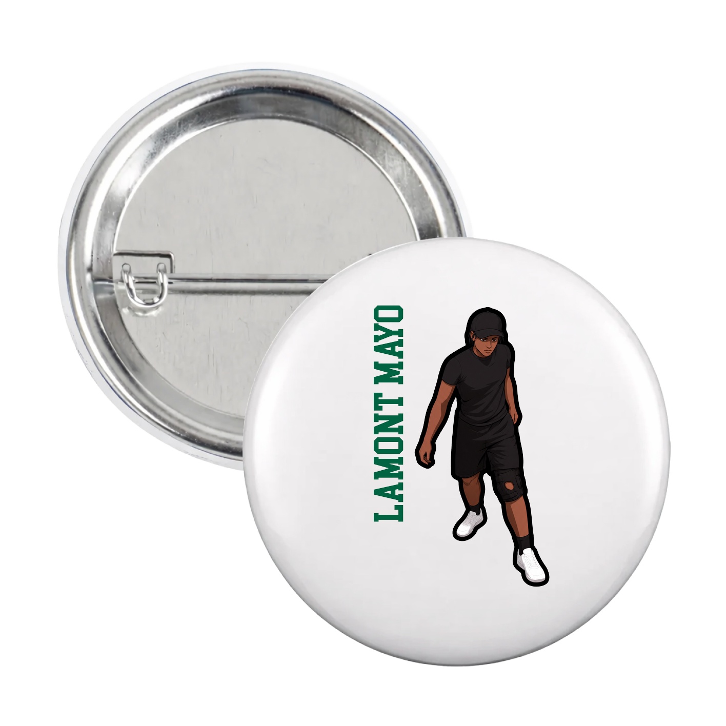Game Day Button — Name Vertical in White