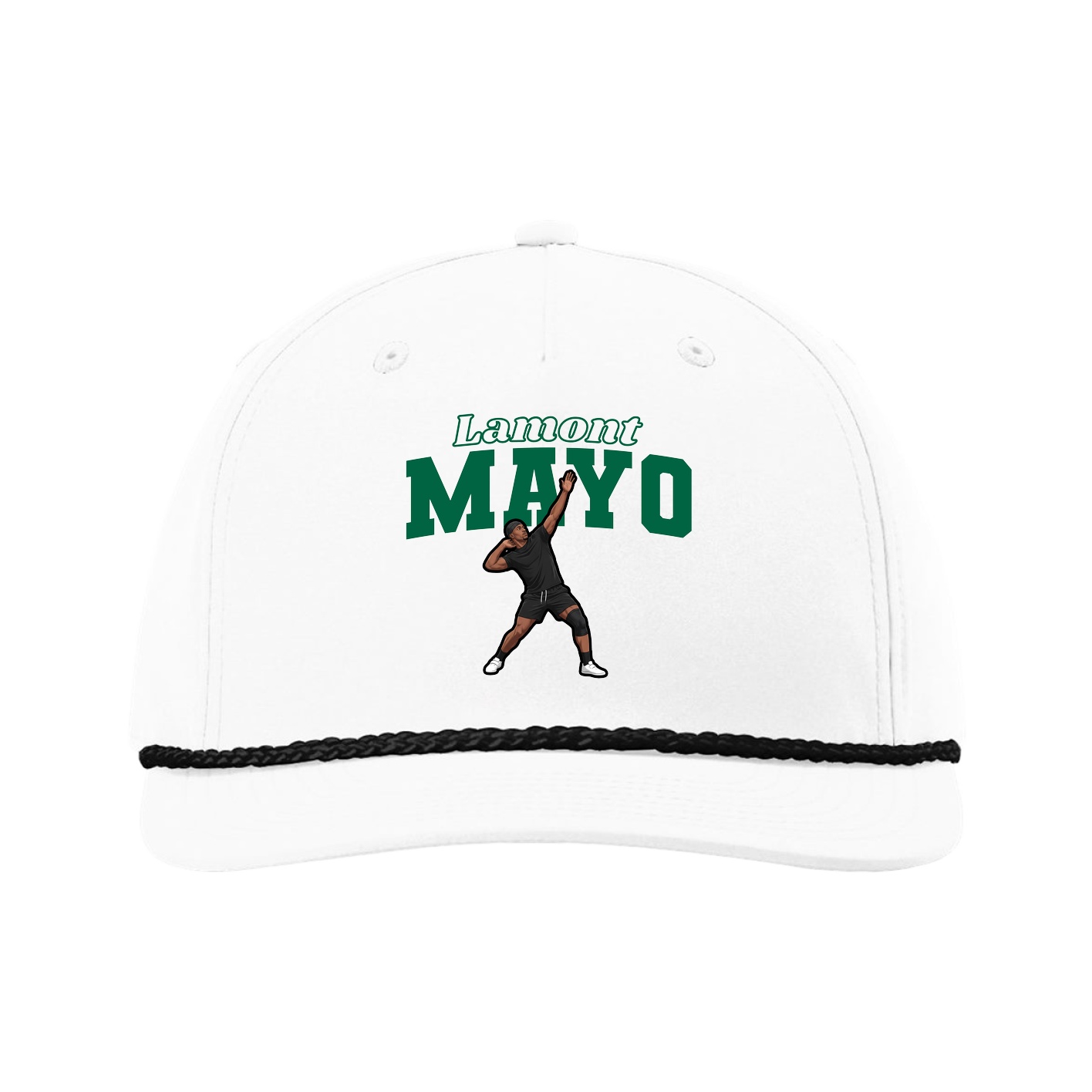 Five-Panel Classic Rope Cap — Name Arch in White